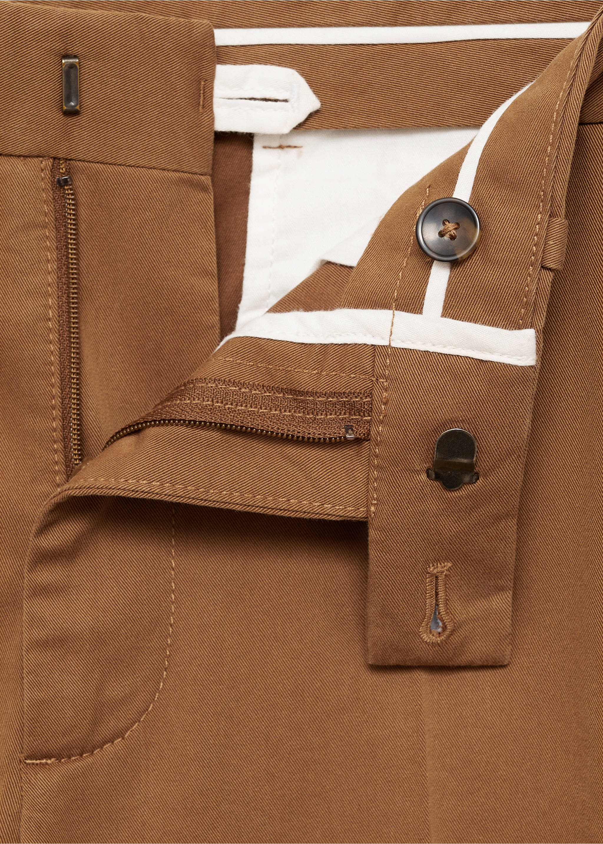 Regular-fit tencel cotton trousers - Details of the article 8, Caramel. Ref: 77014438-00.