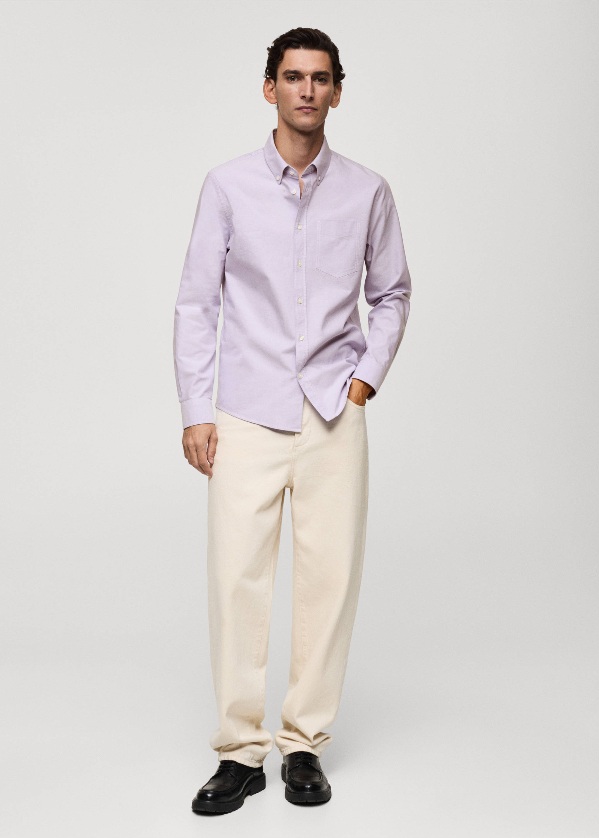 Regular fit Oxford cotton shirt - General plane, Violet. Ref: 77014442-00.