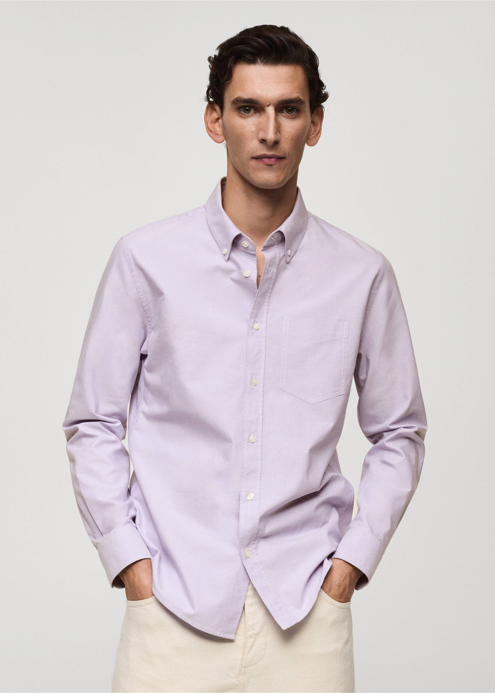 Regular fit Oxford cotton shirt - Medium plane, Violet. Ref: 77014442-00.