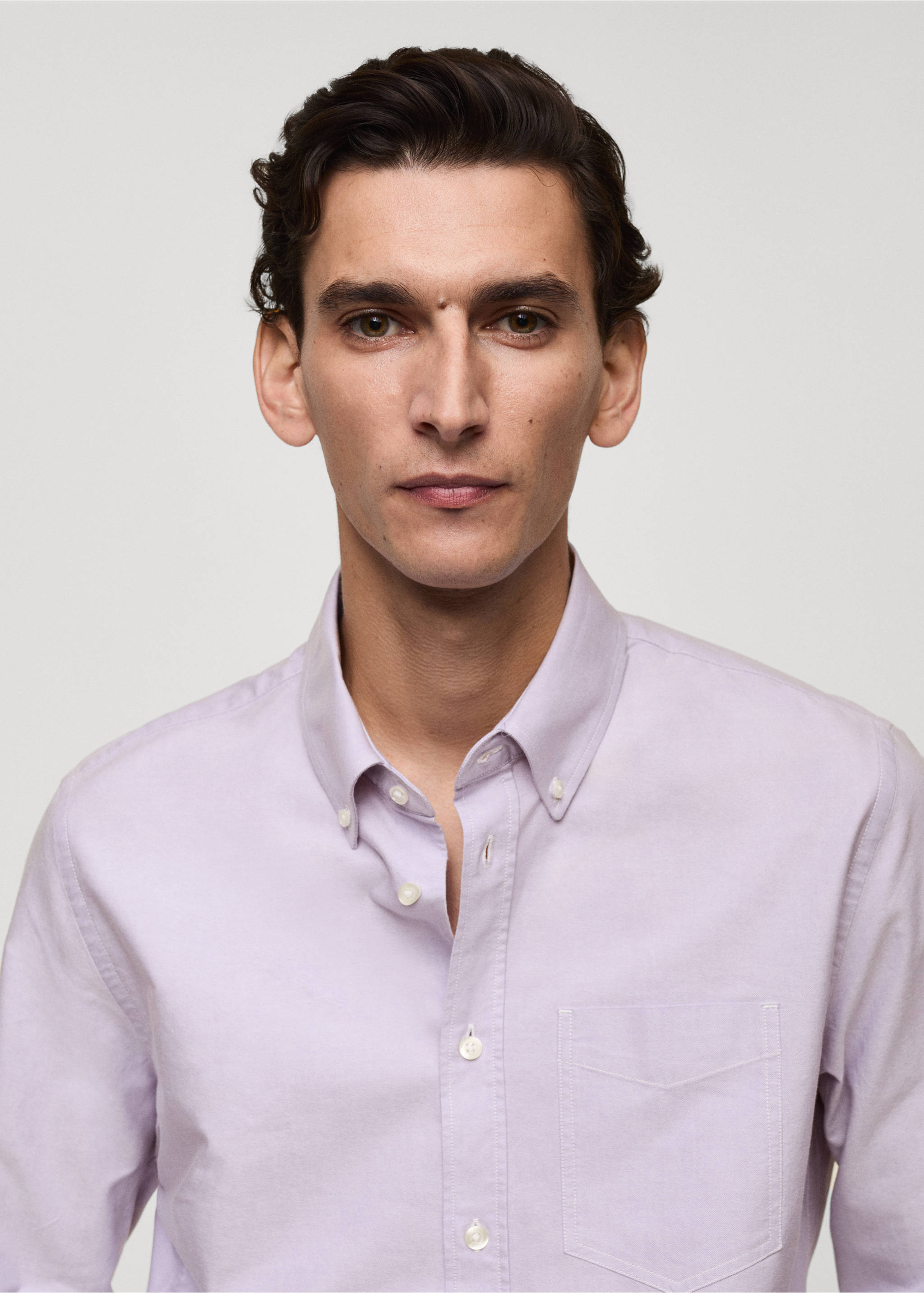 Regular fit Oxford cotton shirt - Details of the article 1, Violet. Ref: 77014442-00.