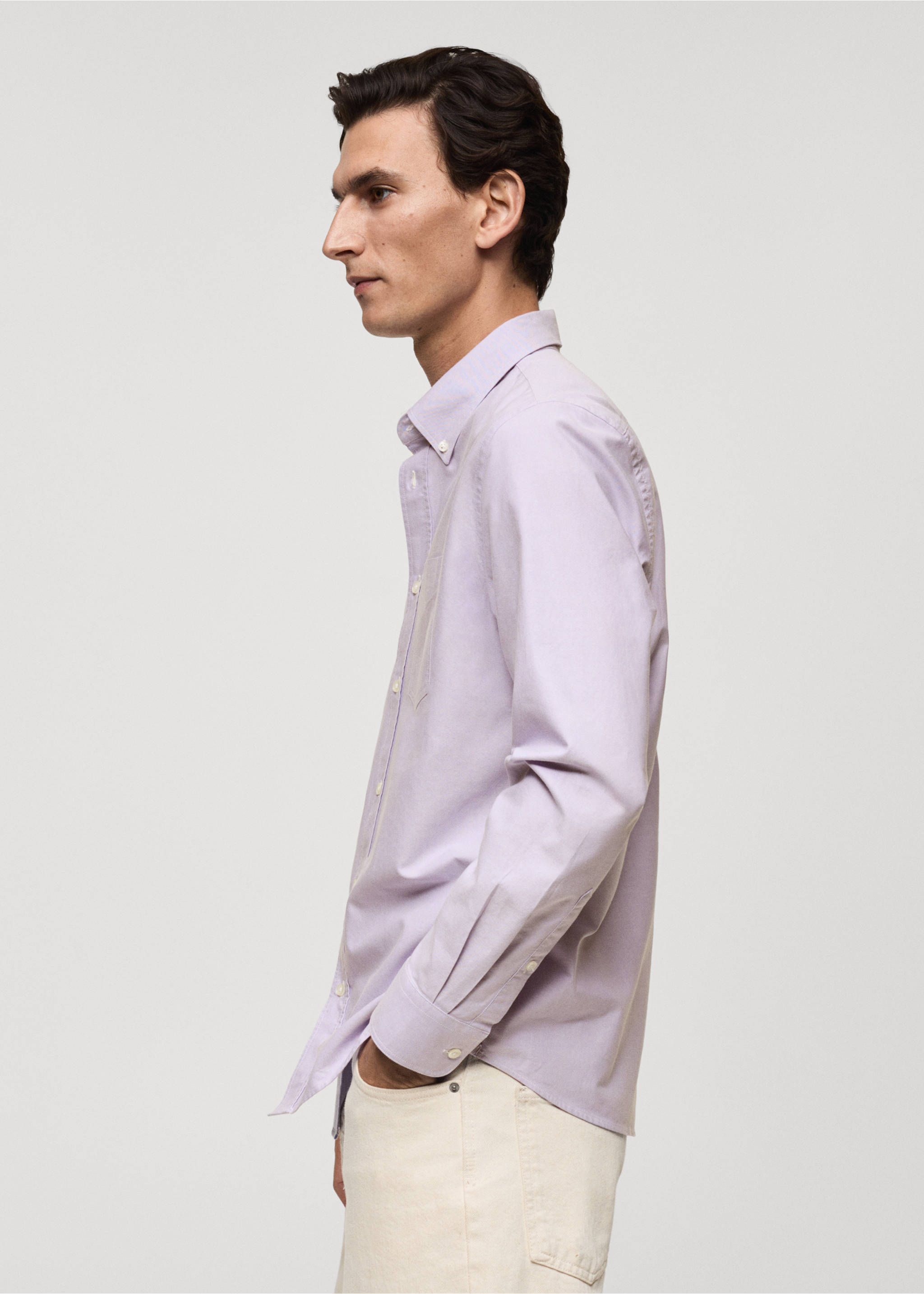 Regular fit Oxford cotton shirt - Details of the article 2, Violet. Ref: 77014442-00.