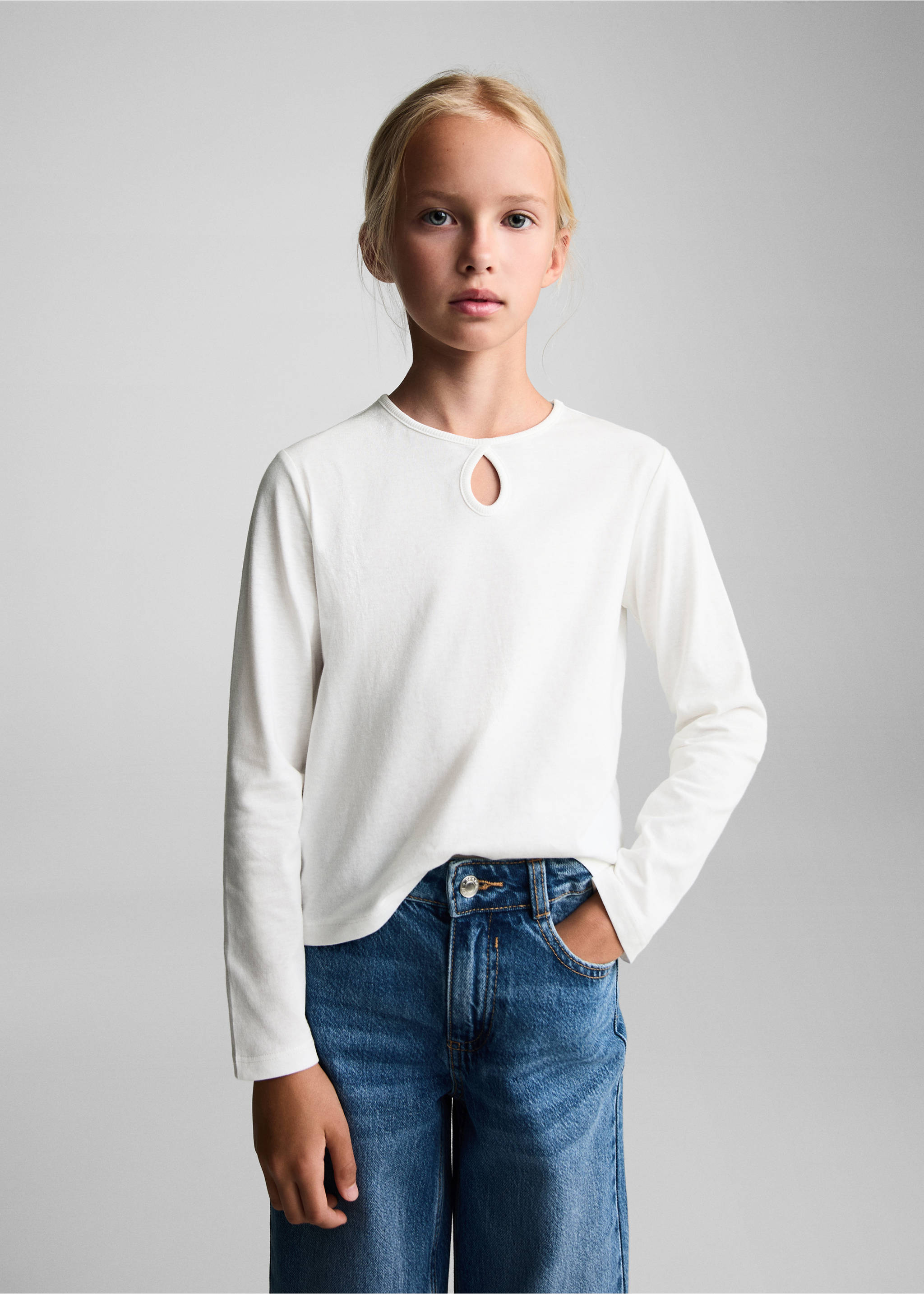 Long sleeve cotton t-shirt - Medium plane, Off White. Ref: 77014452-00.