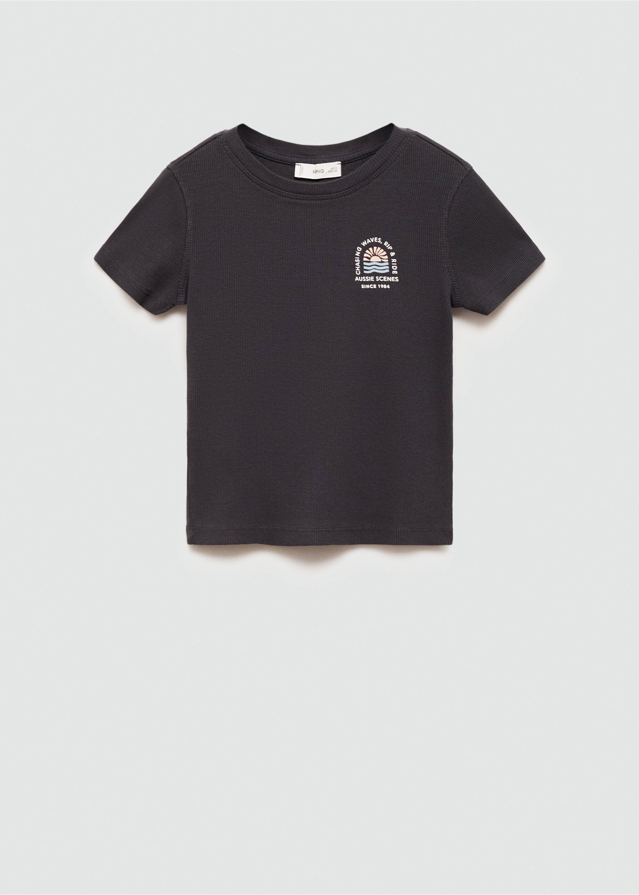 Ribbed printed t -shirt - Article without model, Charcoal. Ref: 77014453-00.