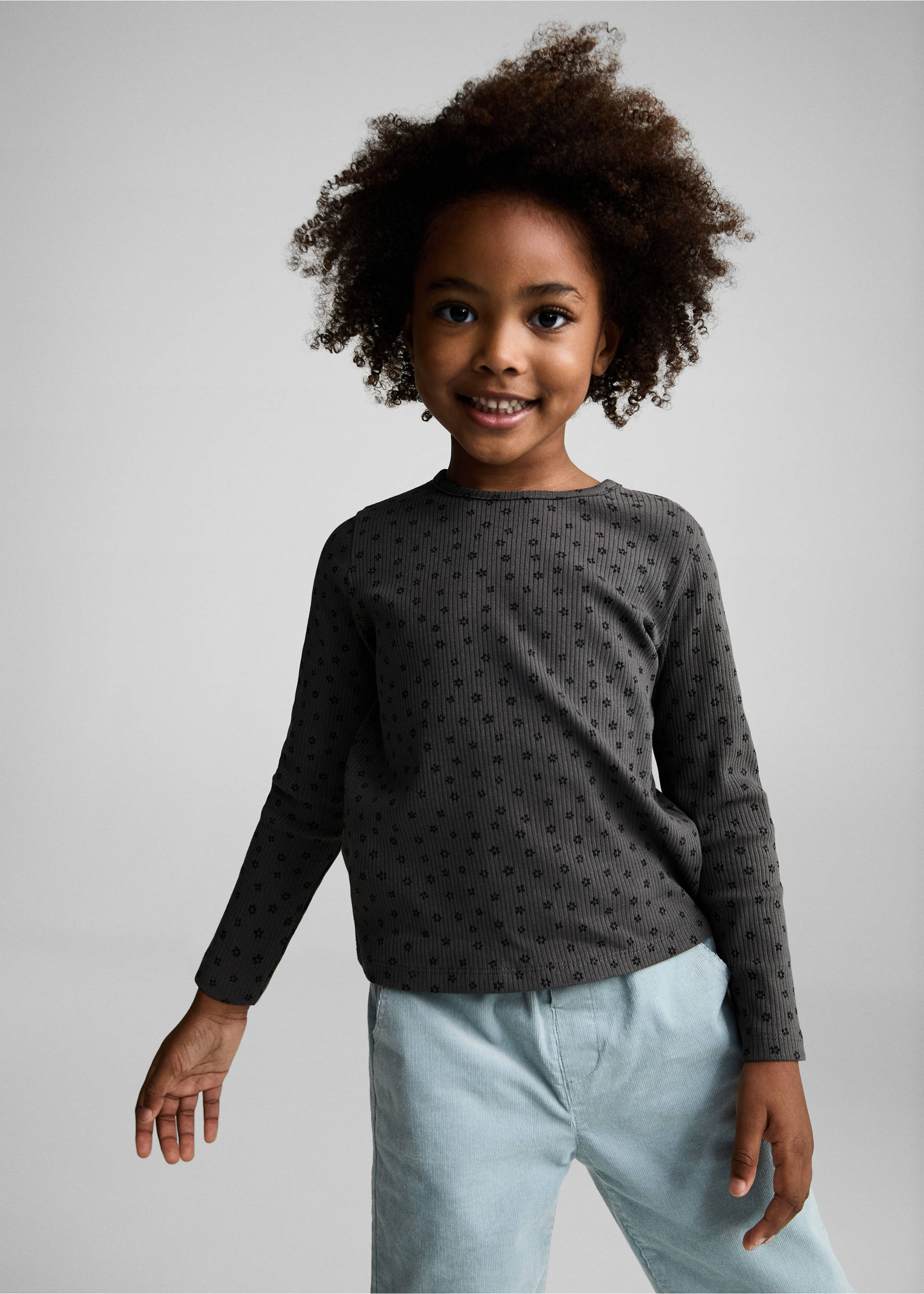 Floral print T-shirt - Medium plane, Charcoal. Ref: 77014454-00.