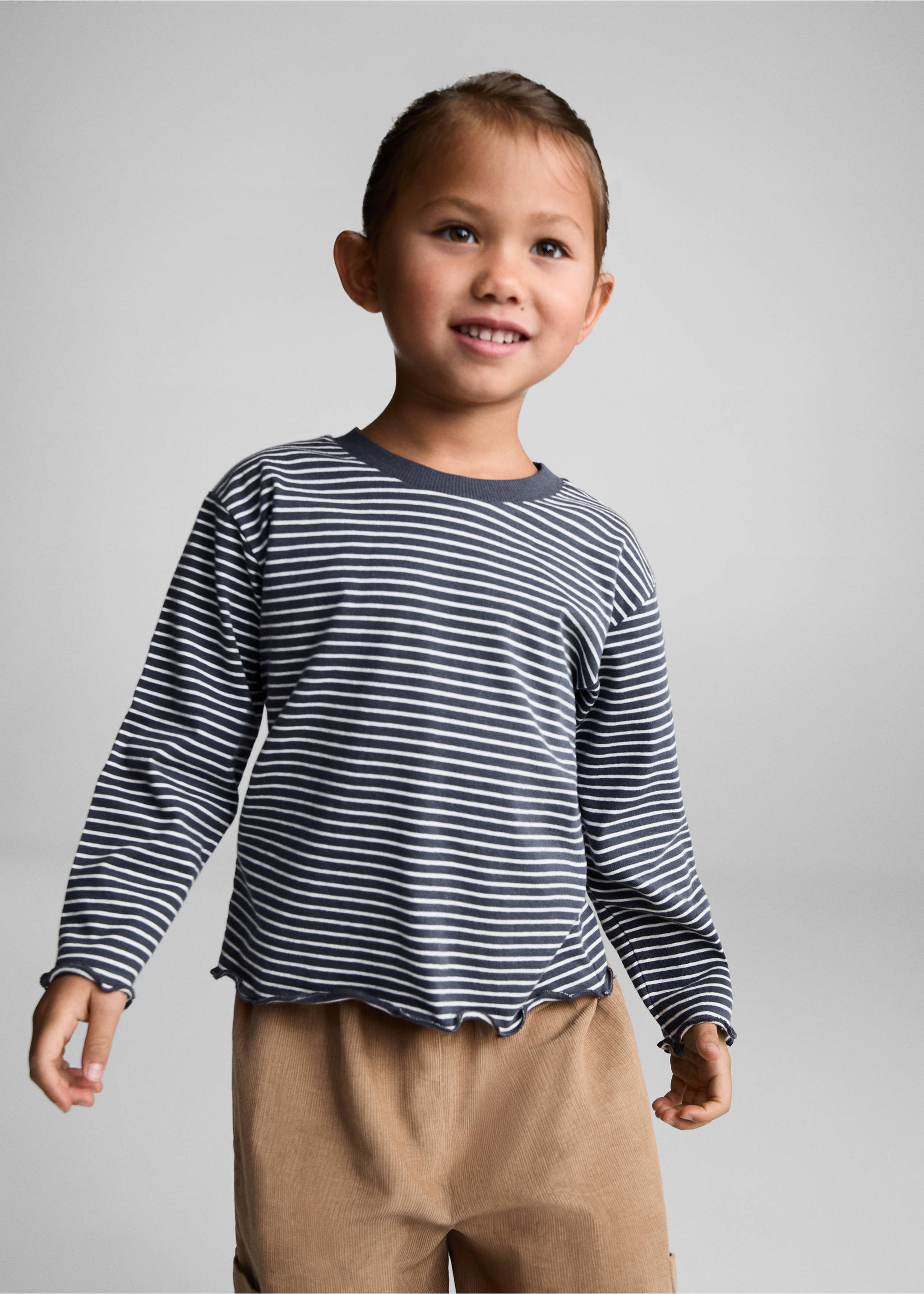 Striped cotton T-shirt - Medium plane, Charcoal. Ref: 77014455-00.