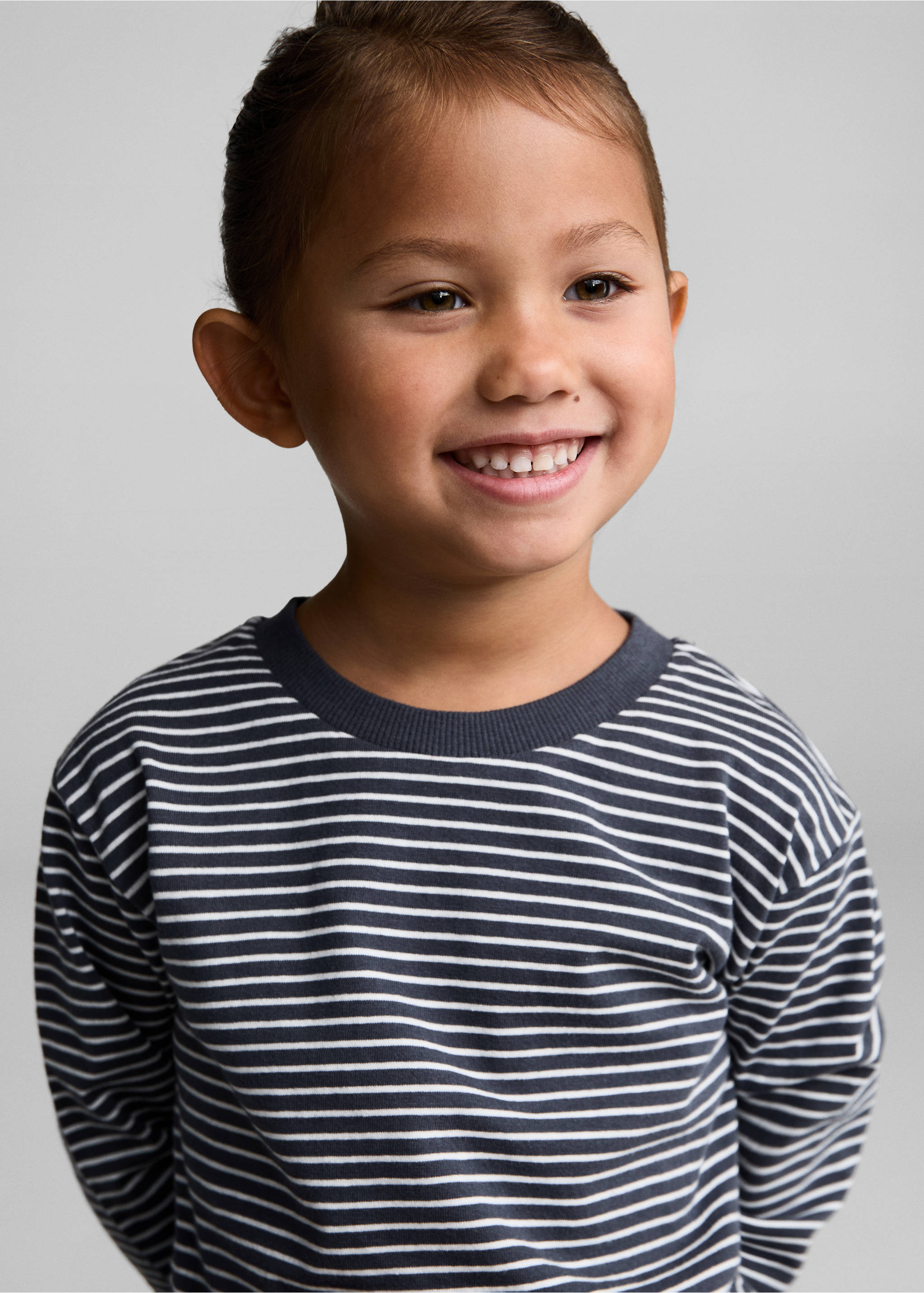 Striped cotton T-shirt - Details of the article 1, Charcoal. Ref: 77014455-00.