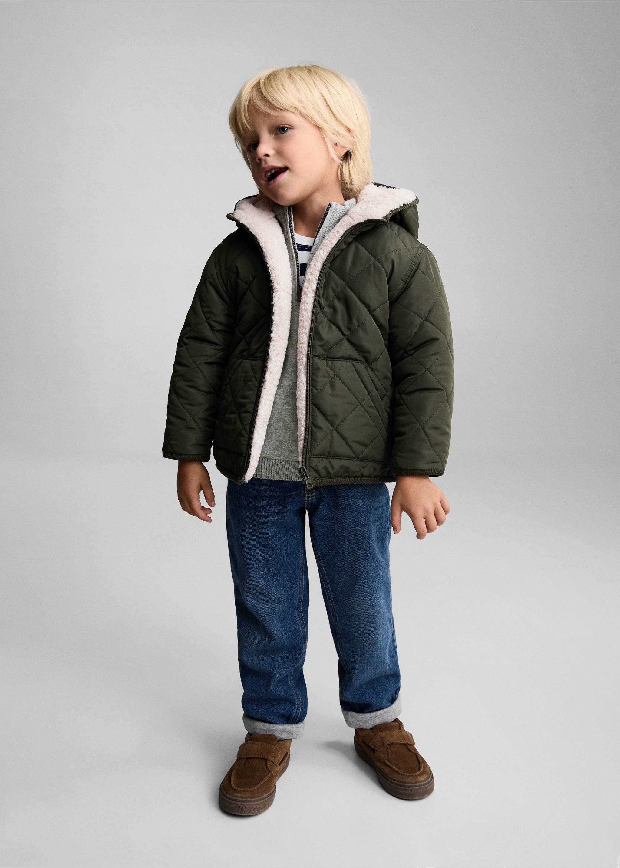 Padded anorak with shearling lining - General plane, Khaki. Ref: 77014762-00.