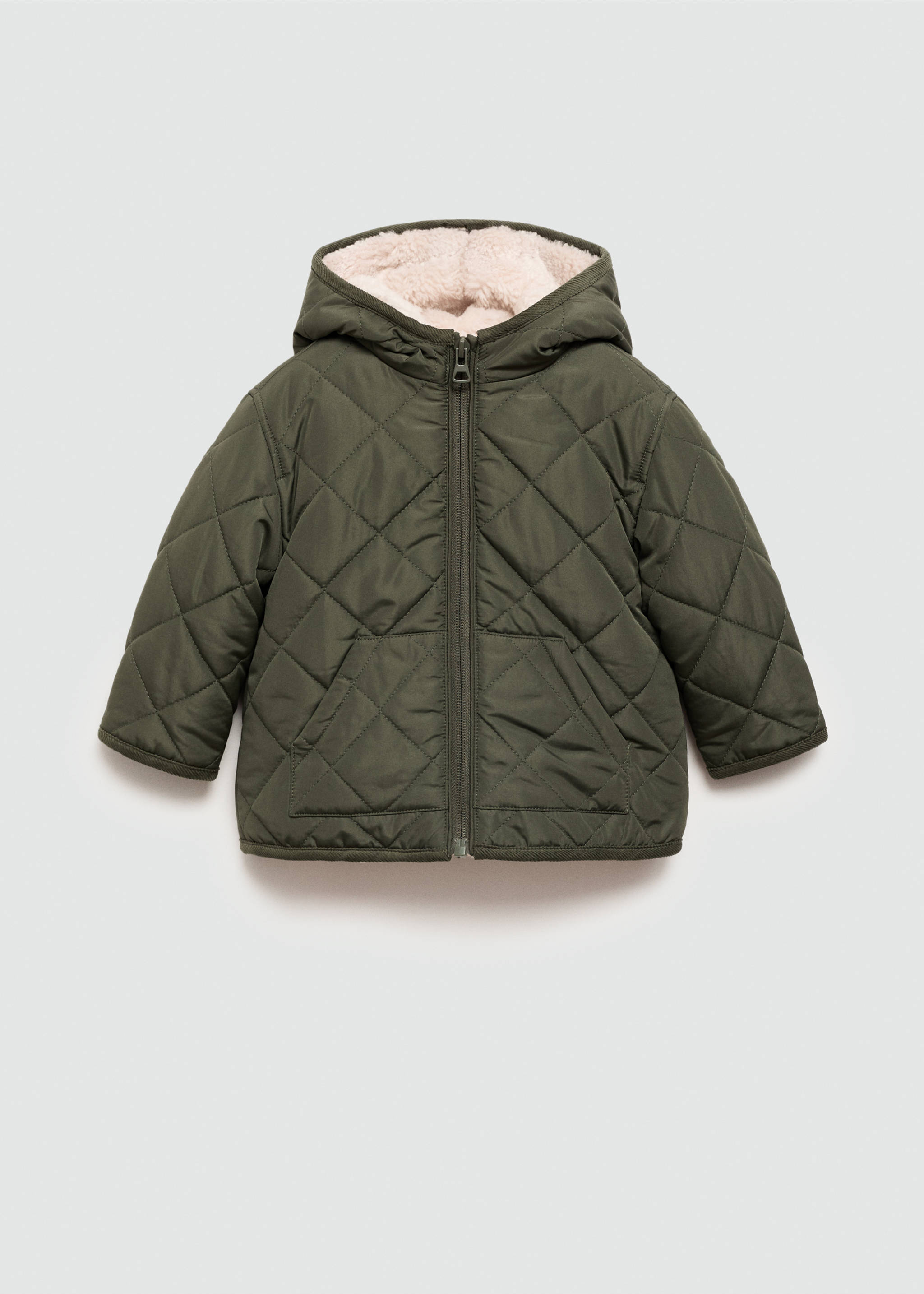 Padded anorak with shearling lining - Article without model, Khaki. Ref: 77014762-00.