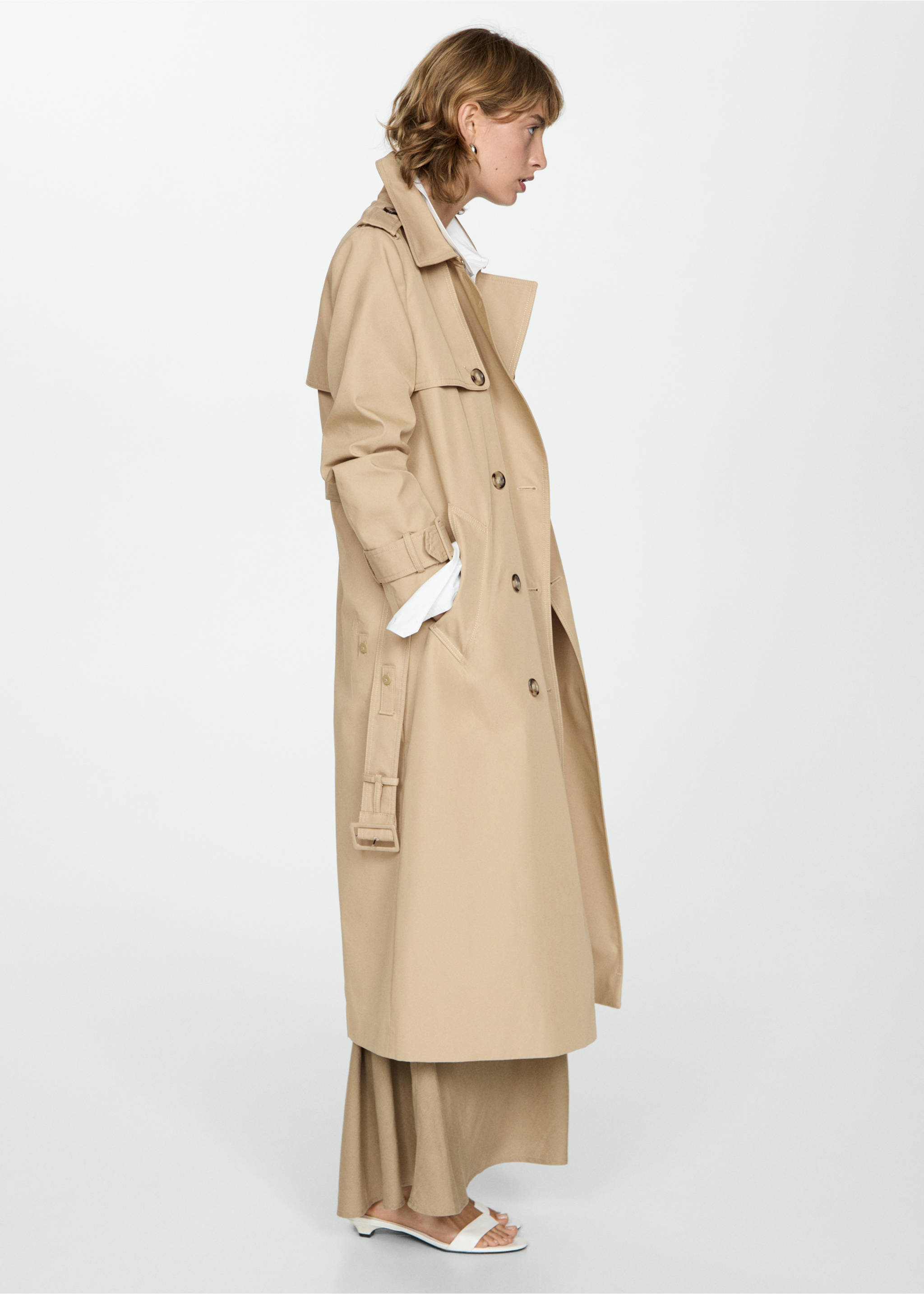 Double-breasted cotton trench coat - General plane, Medium Brown. Ref: 77014765-00.
