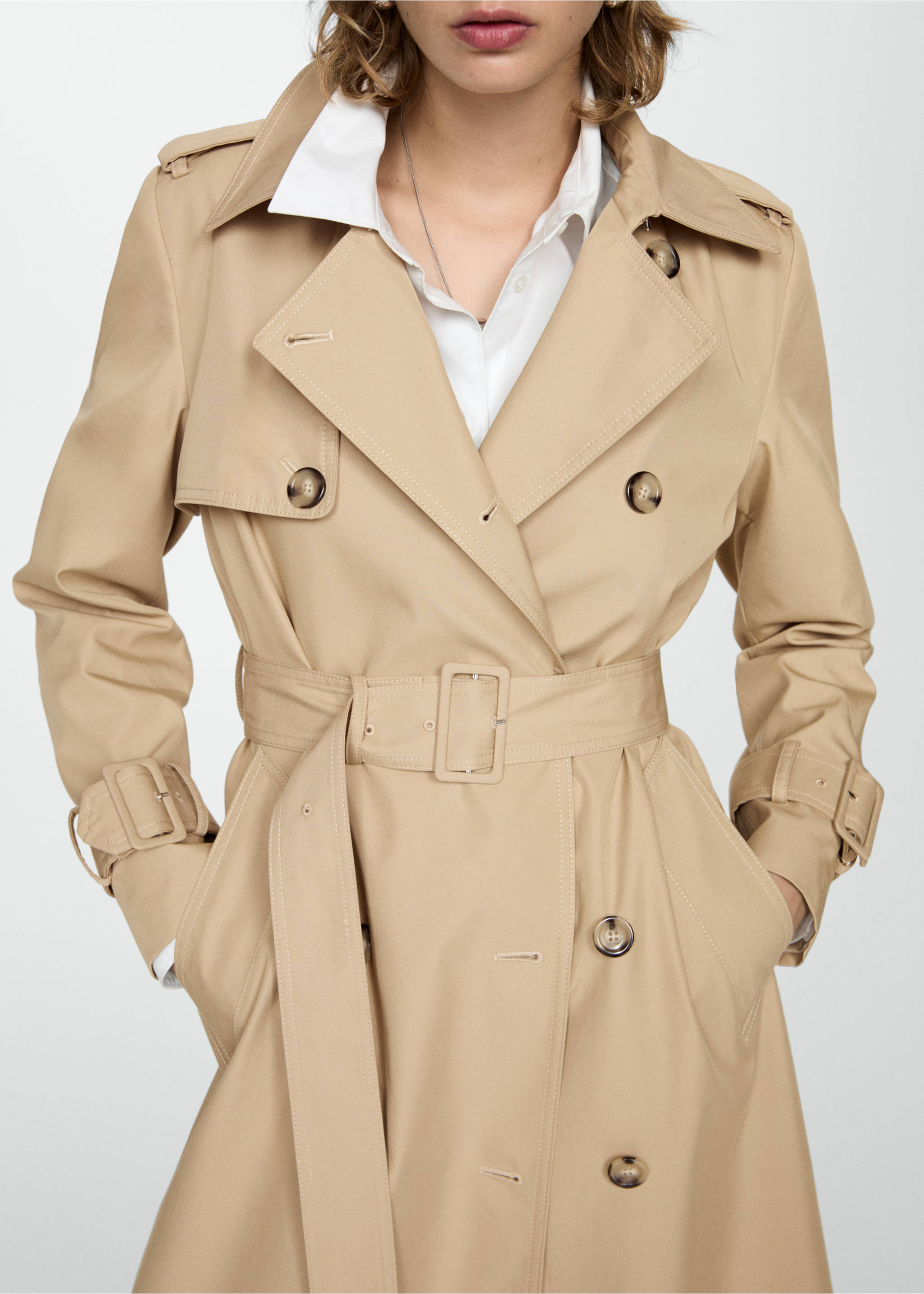 Double-breasted cotton trench coat - Medium plane, Medium Brown. Ref: 77014765-00.