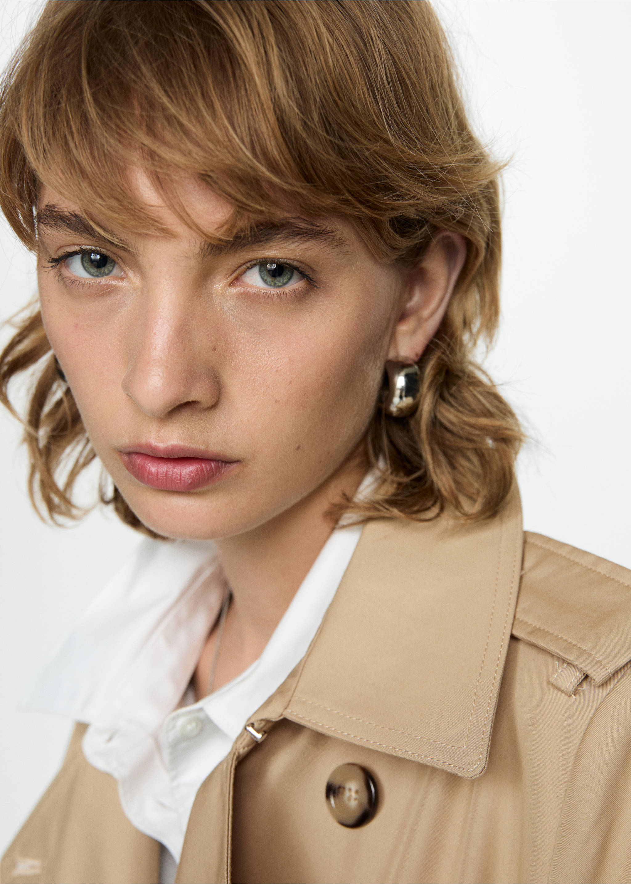 Double-breasted cotton trench coat - Details of the article 1, Medium Brown. Ref: 77014765-00.