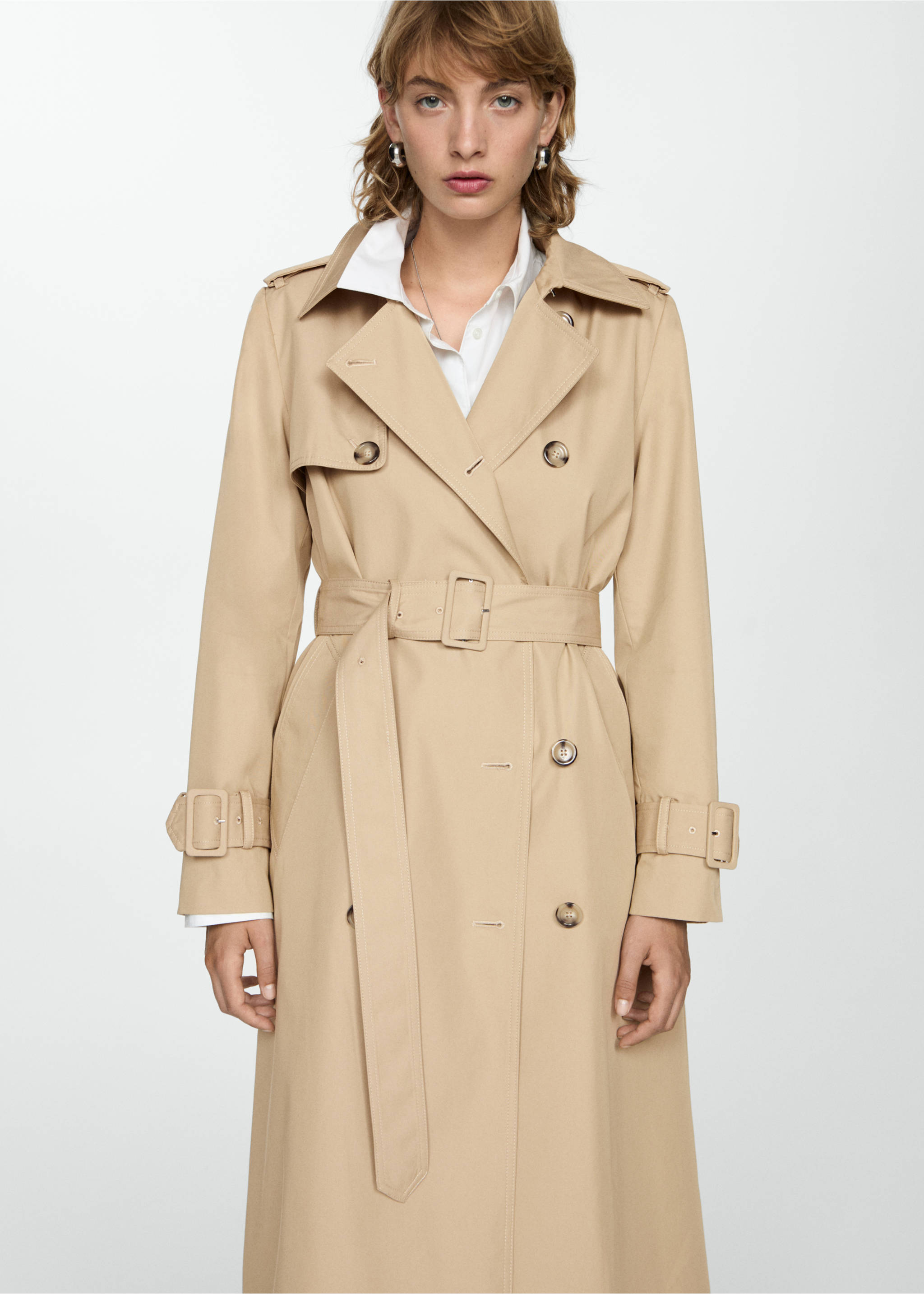 Double-breasted cotton trench coat - Details of the article 2, Medium Brown. Ref: 77014765-00.