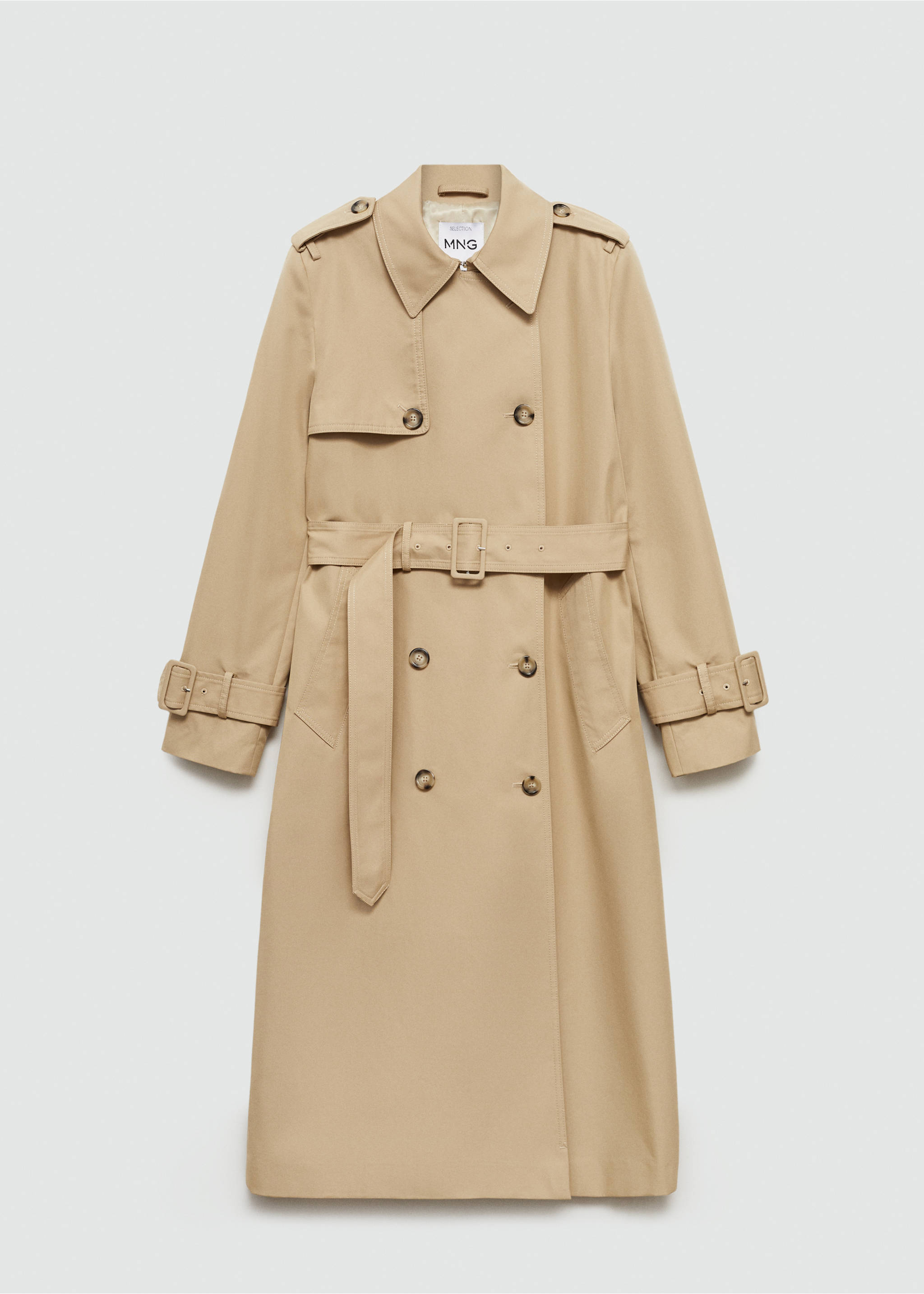 Double-breasted cotton trench coat - Article without model, Medium Brown. Ref: 77014765-00.