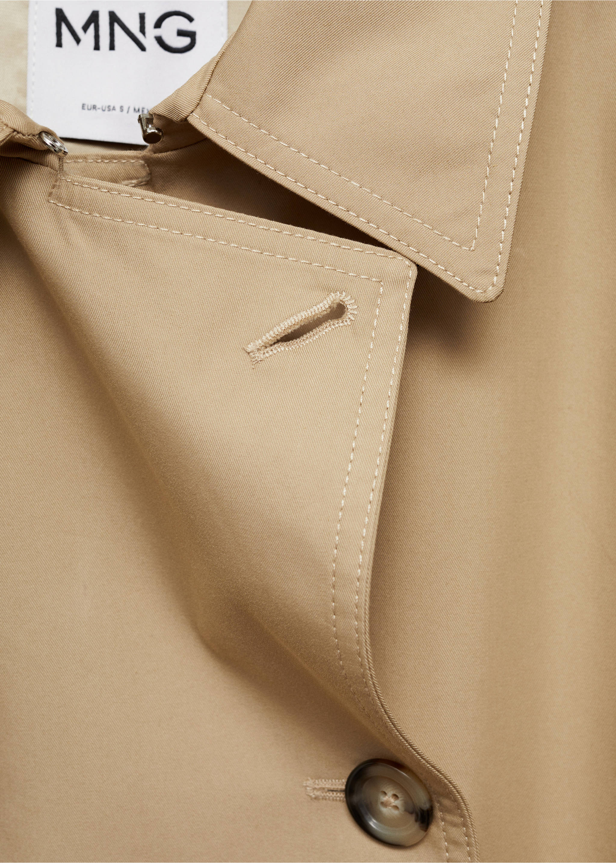 Double-breasted cotton trench coat - Details of the article 8, Medium Brown. Ref: 77014765-00.