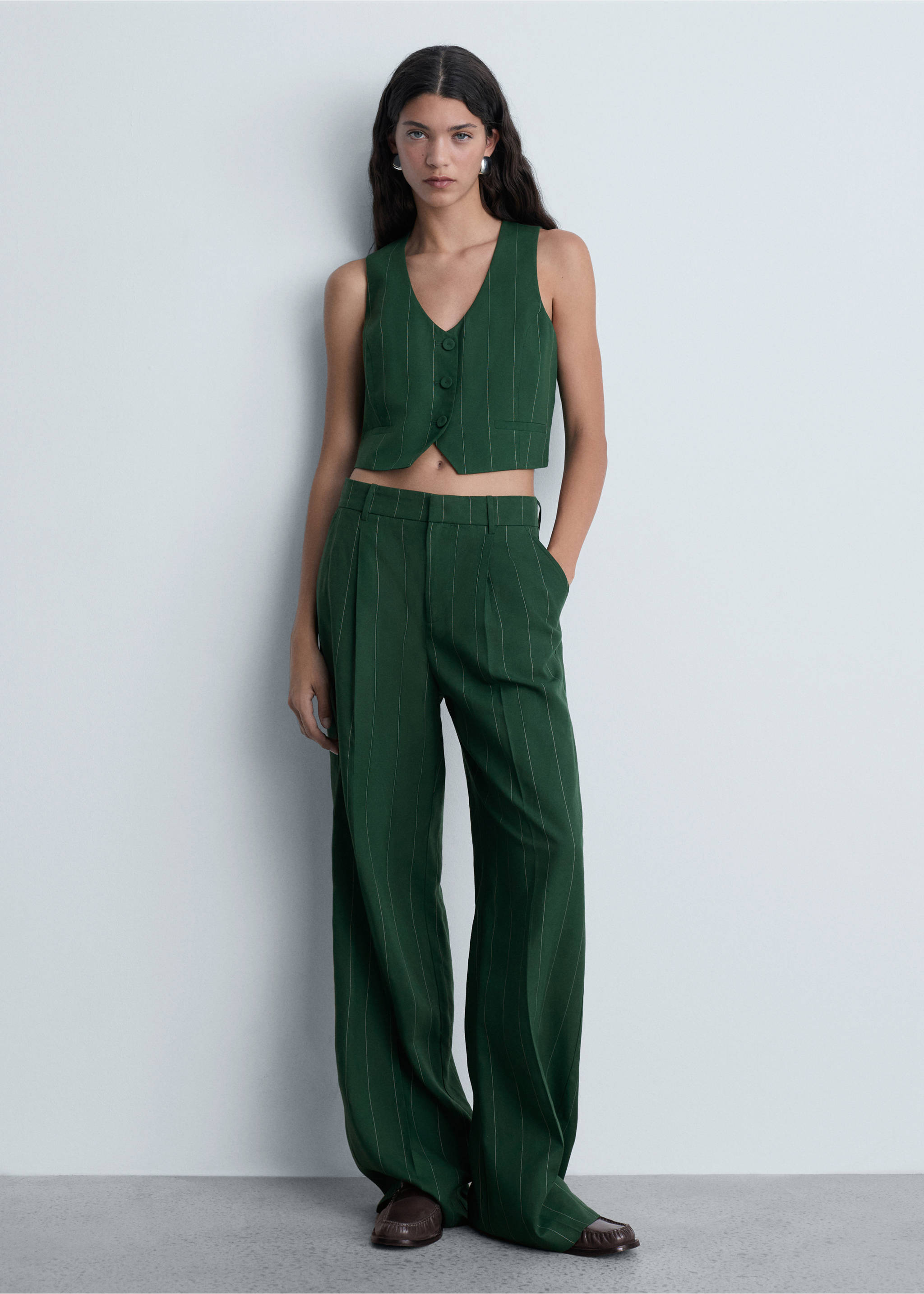 Hajszálcsíkos öltöny mellény - Általános sík, Zöld. Ref: 77014768-00.
