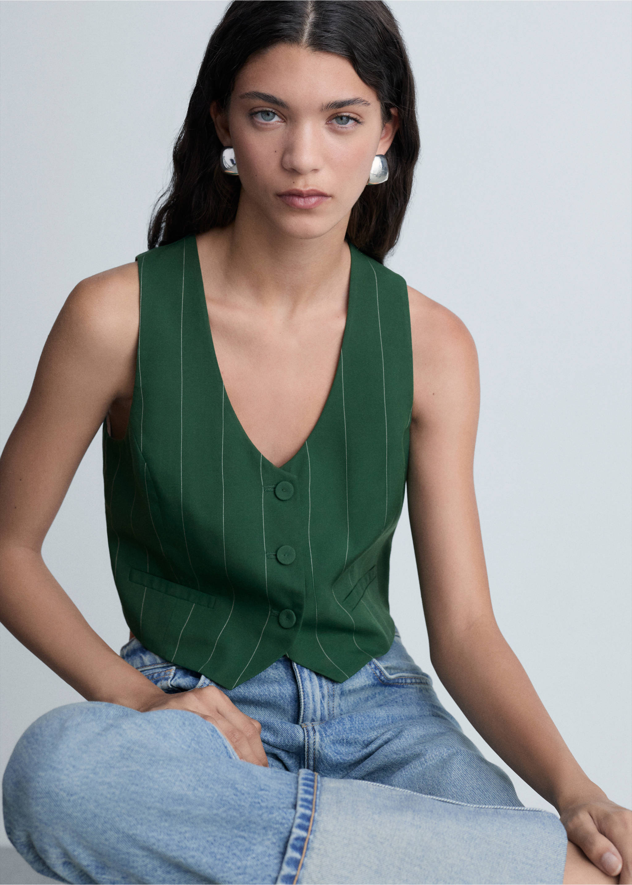 Hajszálcsíkos öltöny mellény - A termék adatai 2, Zöld. Ref: 77014768-00.