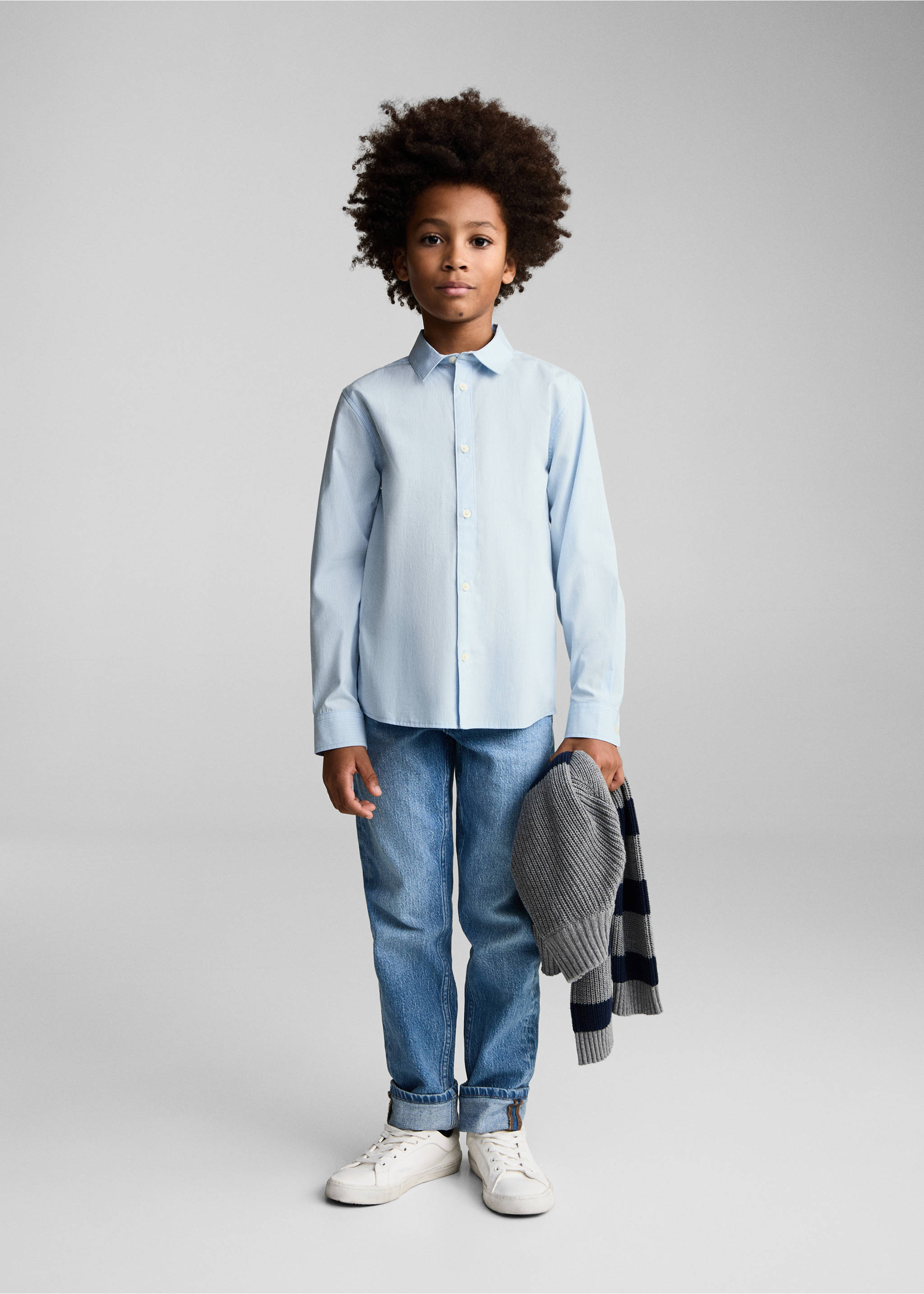 Regular-fit striped cotton shirt - General plane, Sky Blue. Ref: 77014775-00.