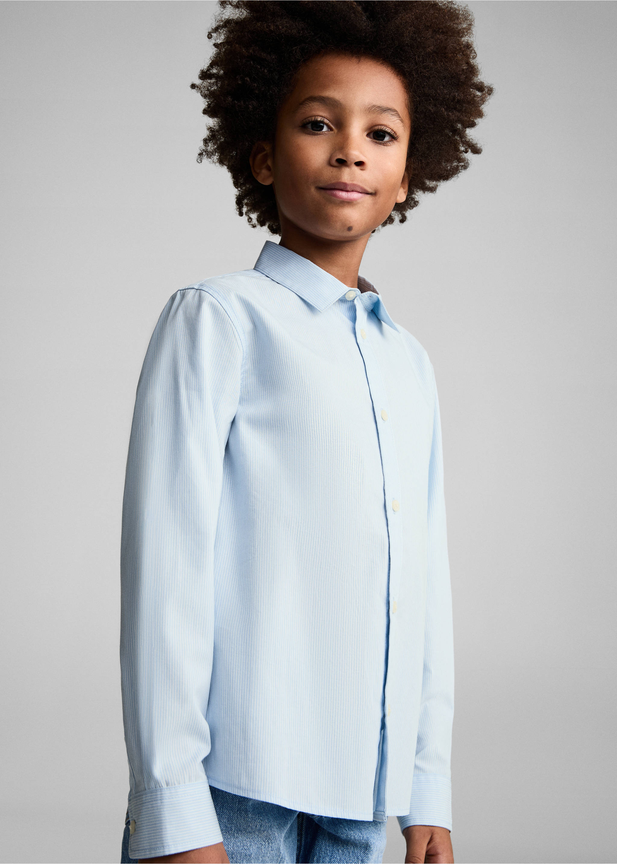 Regular-fit striped cotton shirt - Medium plane, Sky Blue. Ref: 77014775-00.