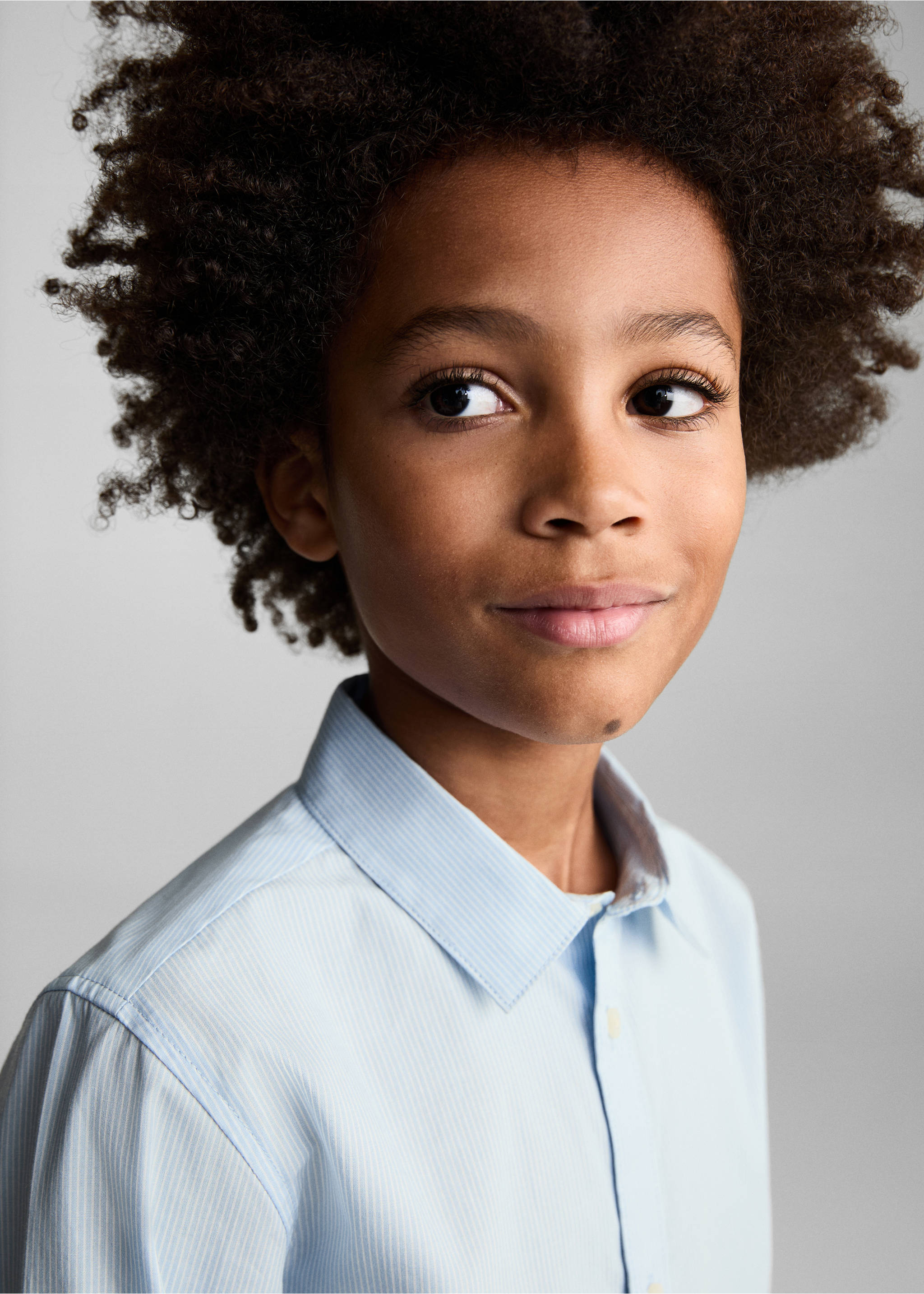 Regular-fit striped cotton shirt - Details of the article 1, Sky Blue. Ref: 77014775-00.