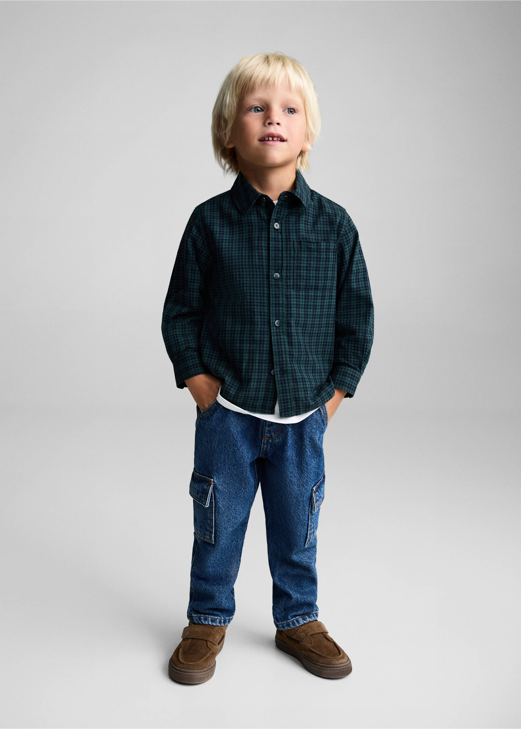 Πουκάμισο βαμβακερό καρό - Γενικό πλάνο, Πράσινο Σκούρο. Ref: 77014783-00.