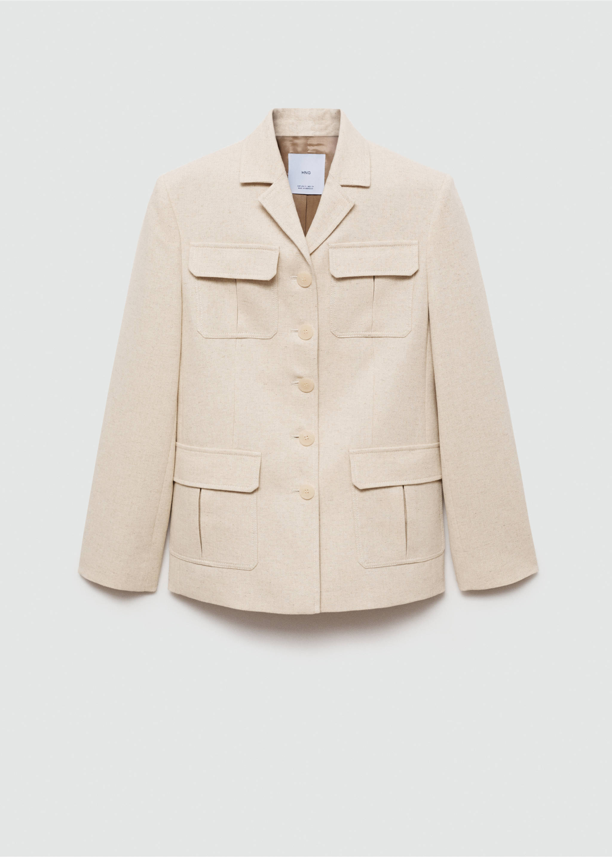 Linen-cotton tailored jacket with pockets - Article without model, Beige. Ref: 77014795-00.