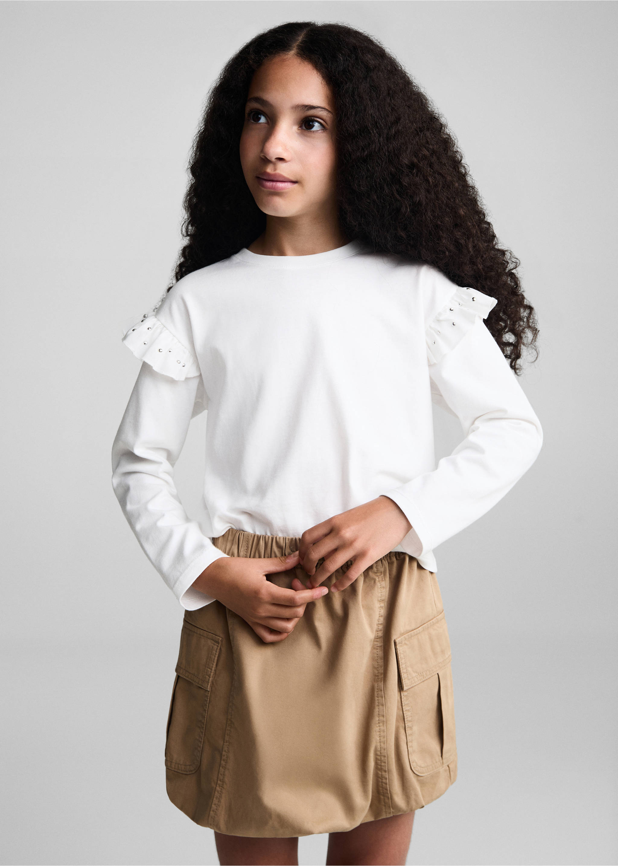 T-shirt with studded ruffles - Medium plane, Off White. Ref: 77014801-00.