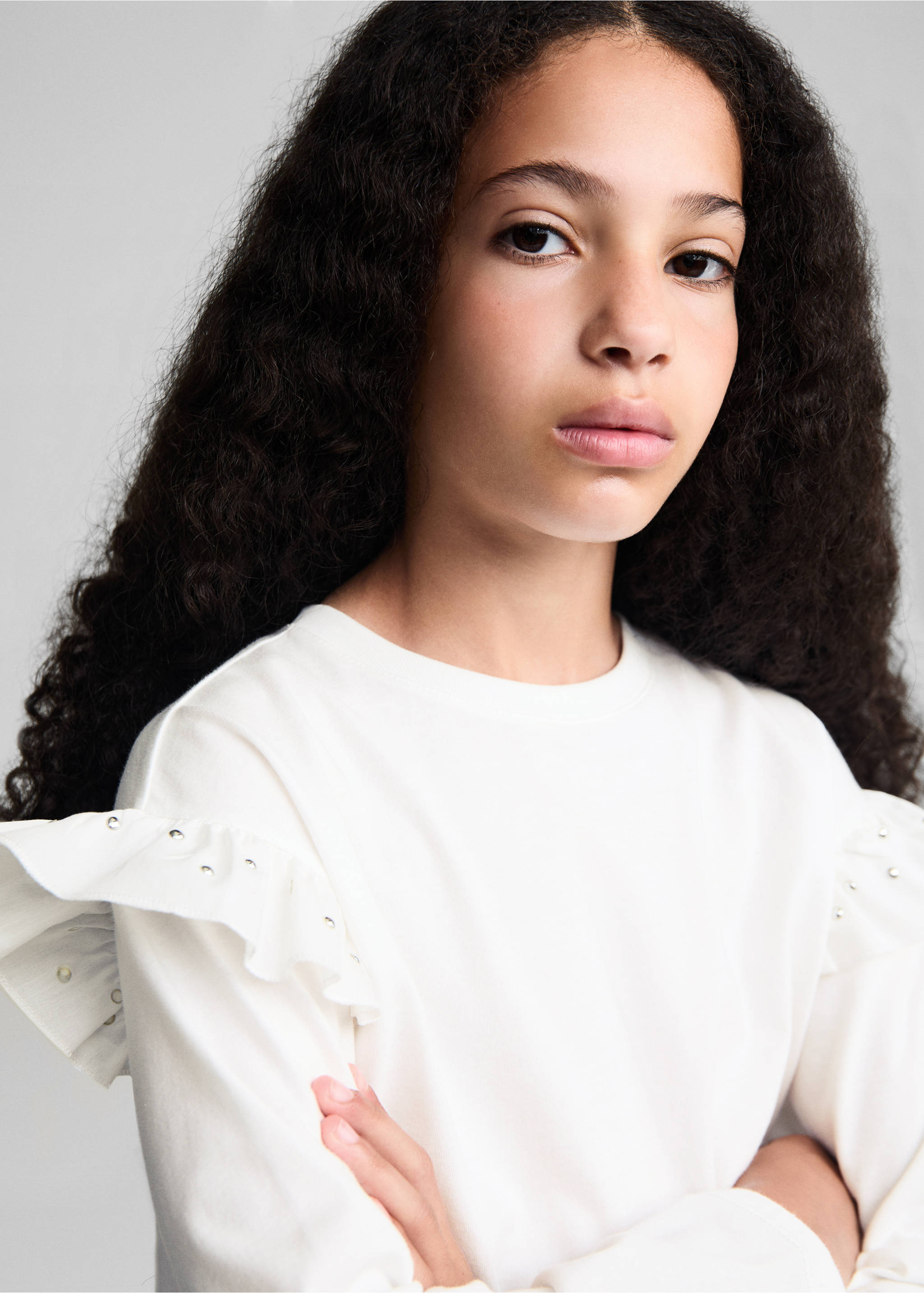 T-shirt with studded ruffles - Details of the article 1, Off White. Ref: 77014801-00.