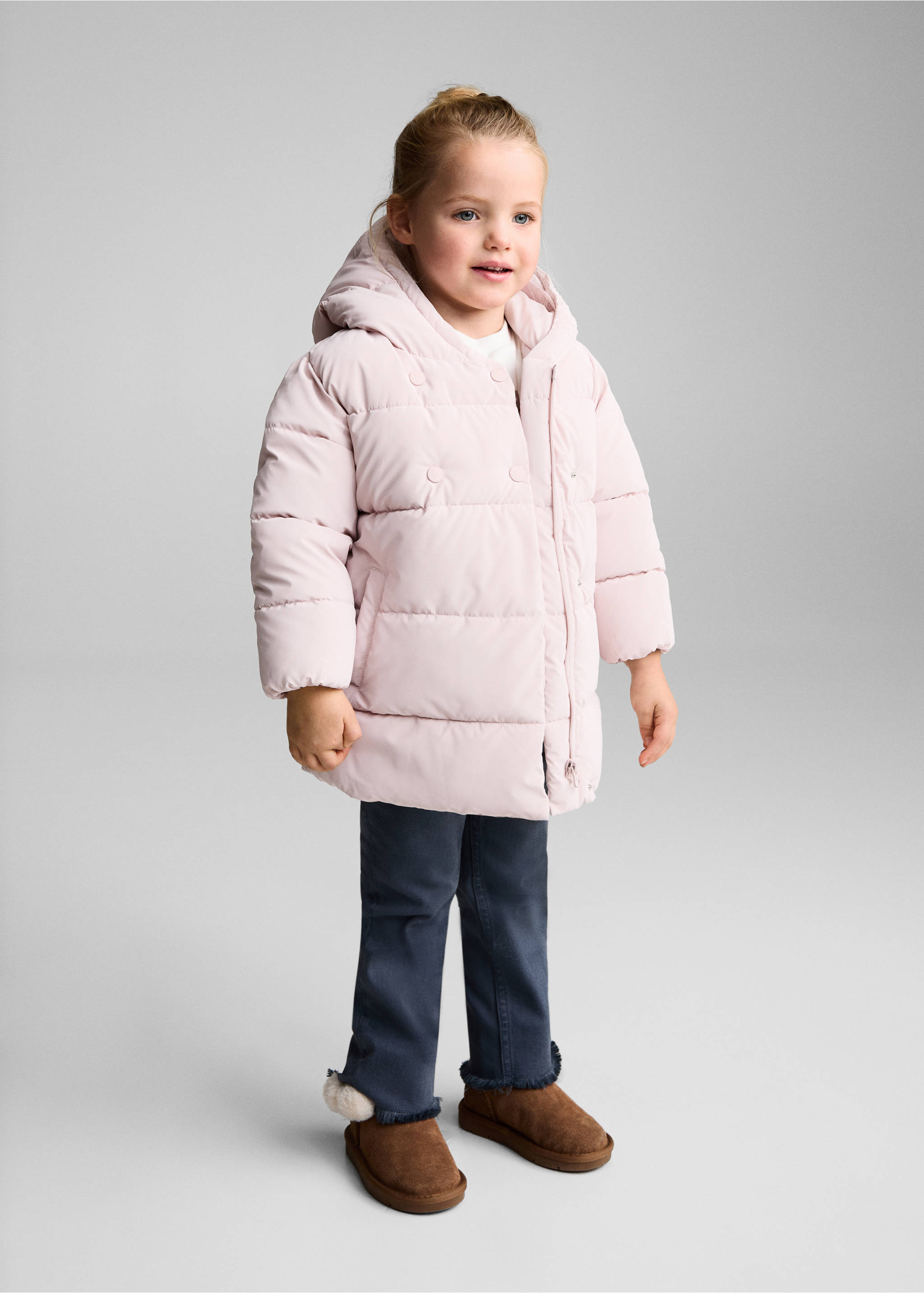 Steppanorak mit Innenfutter aus Plüsch - Allgemeine Ansicht, Pastellrosa. Ref: 77015149-00.