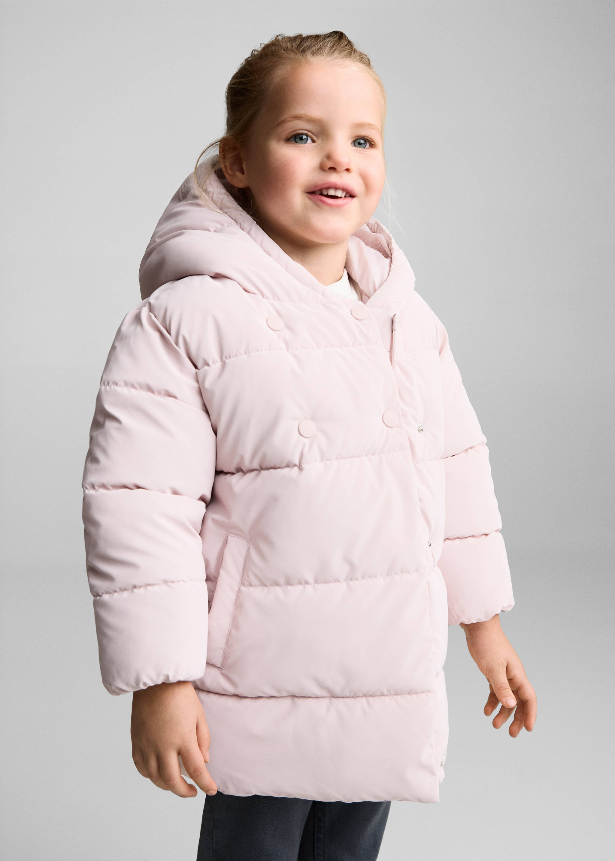 Steppanorak mit Innenfutter aus Plüsch - Mittlere Ansicht, Pastellrosa. Ref: 77015149-00.