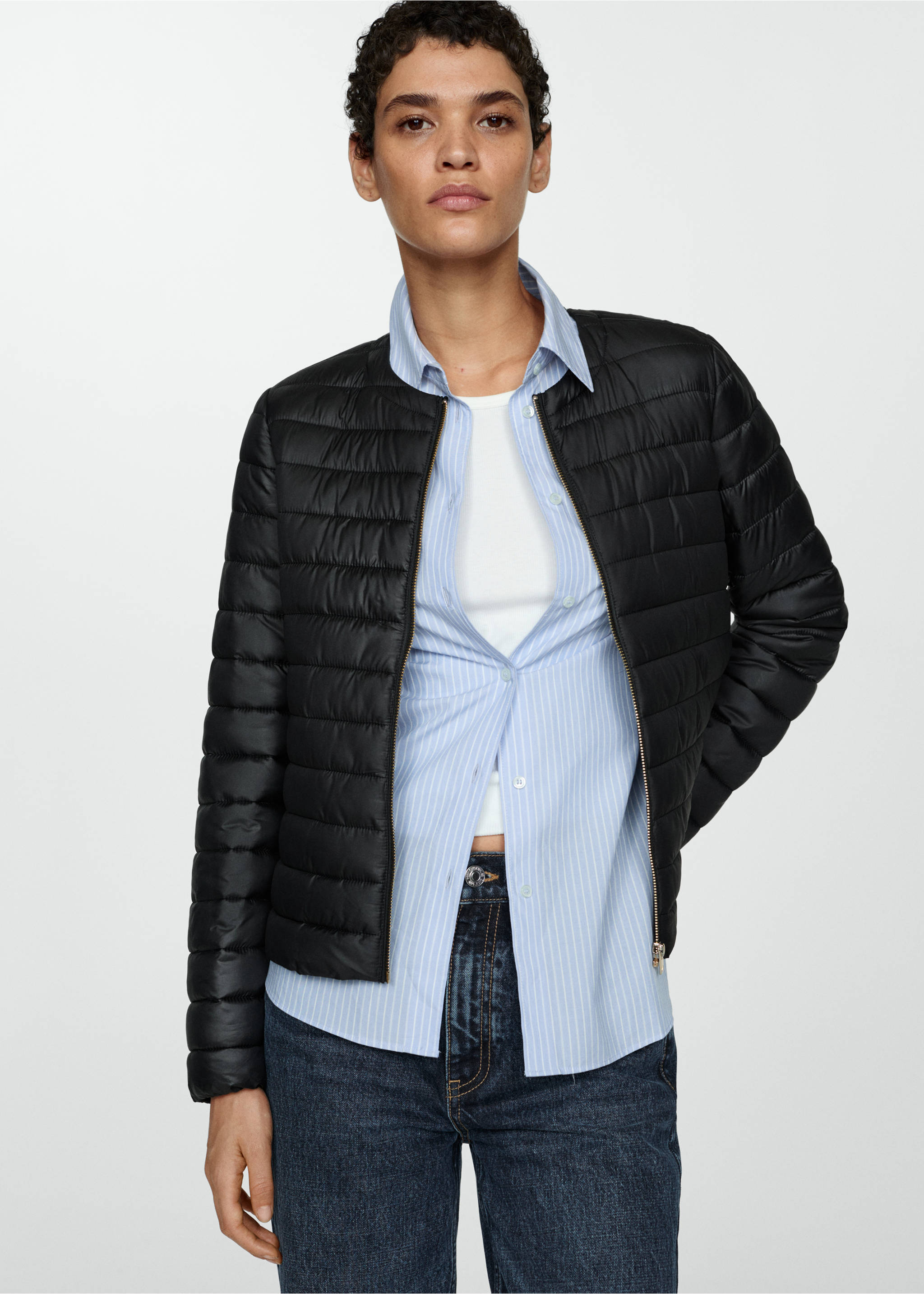 Pocket quilted jacket - Medium plane, Black. Ref: 77015636-00.