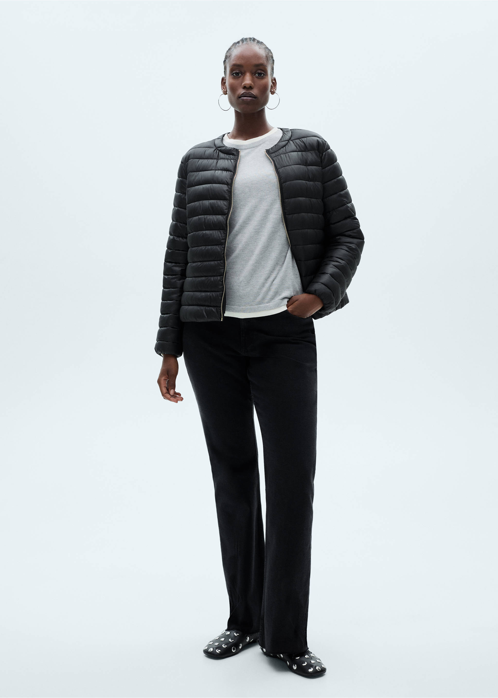 Pocket quilted jacket - Details of the article 3, Black. Ref: 77015636-00.