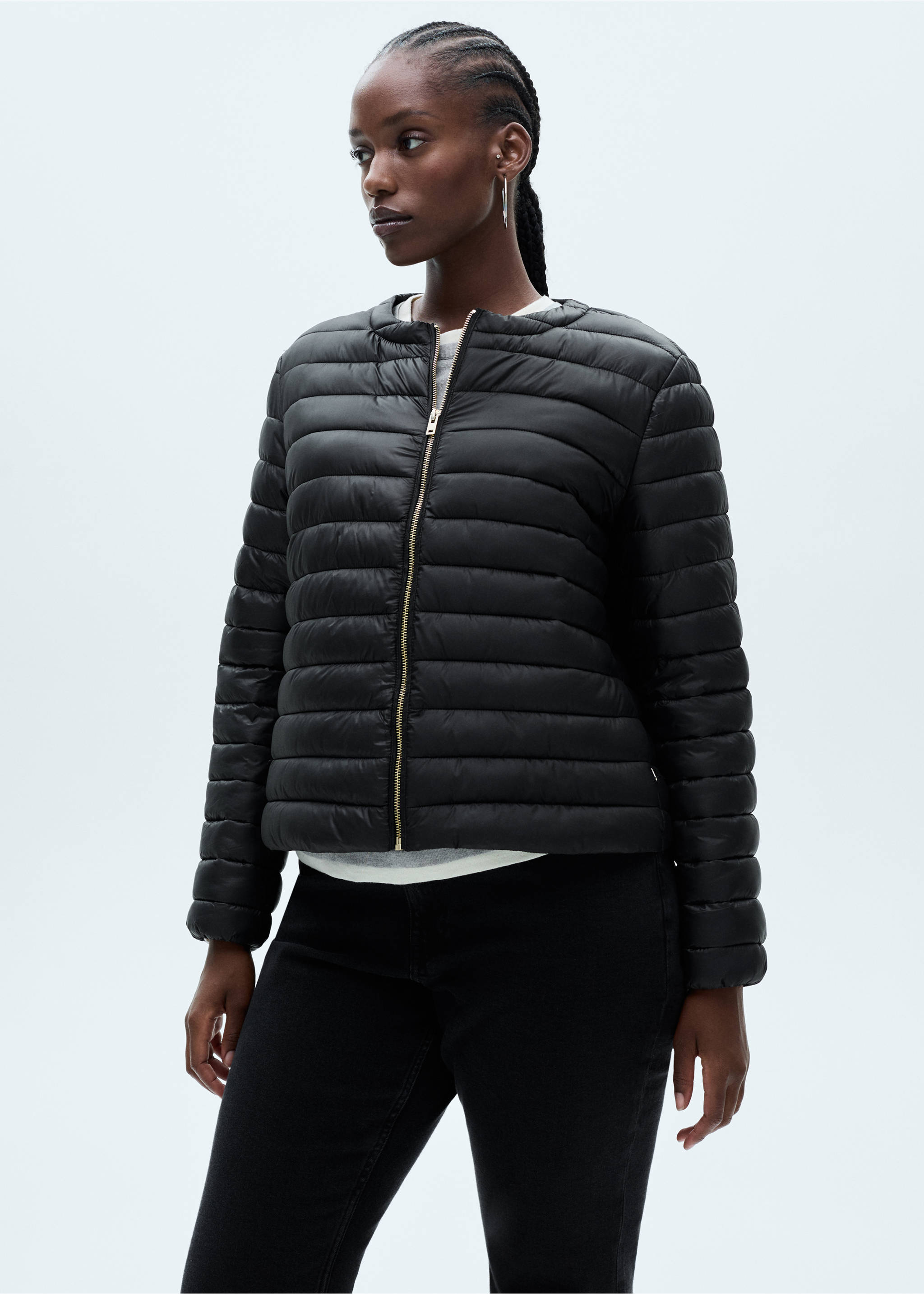 Pocket quilted jacket - Details of the article 5, Black. Ref: 77015636-00.