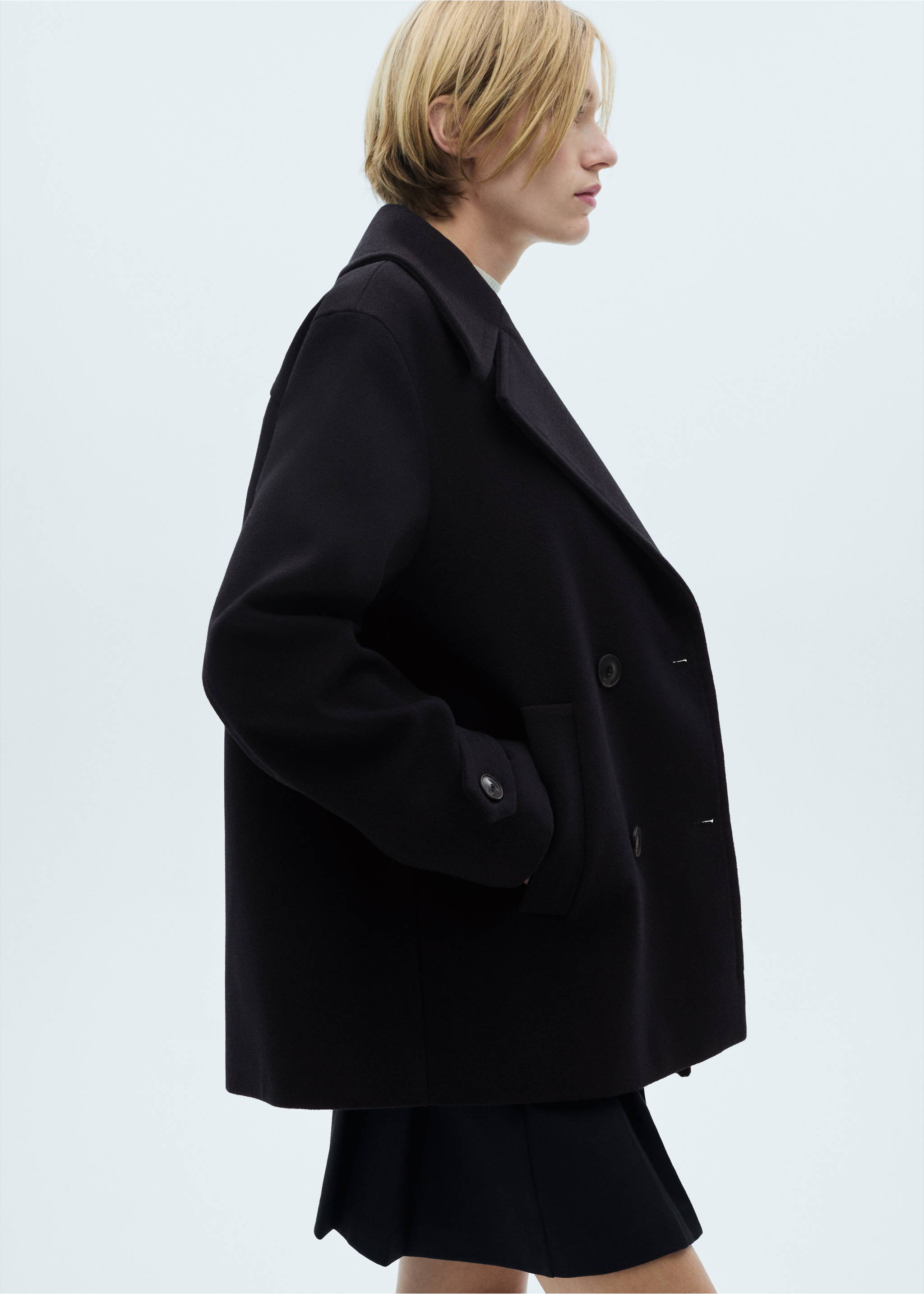 Double-breasted wool coat - Details of the article 6, Dark Navy. Ref: 77015640-00.
