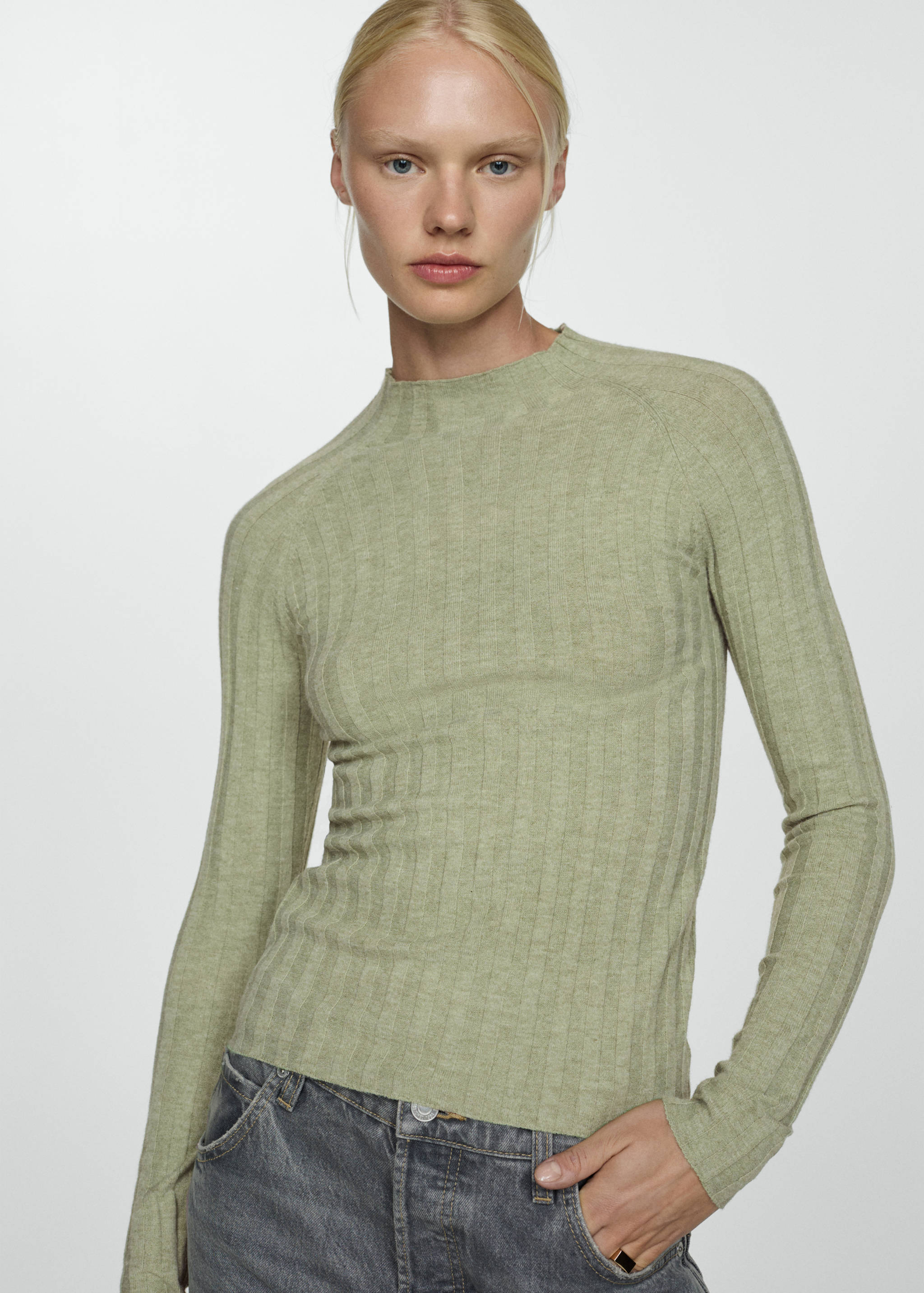 Ribbed sweater with perkins neck - Medium plane