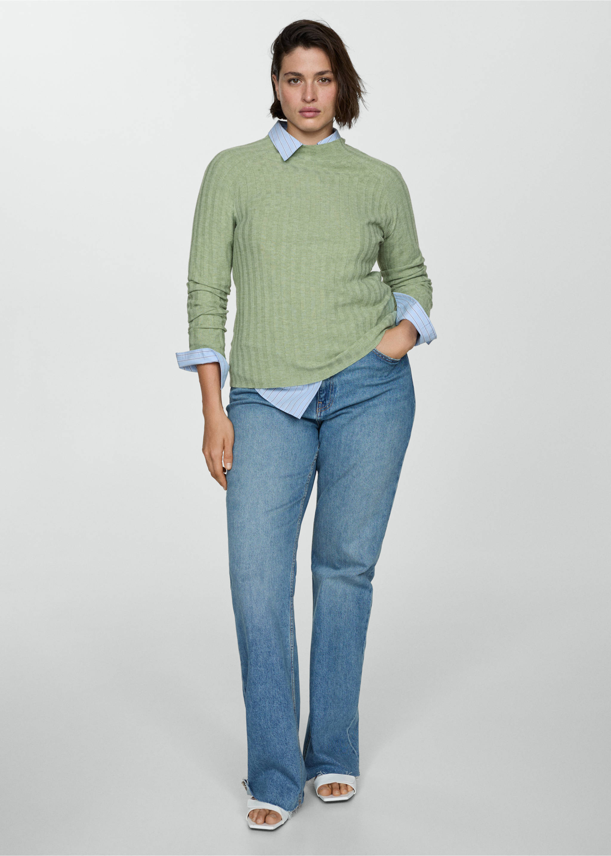 Ribbed sweater with perkins neck - Details of the article 3, Pastel Green. Ref: 77015651-00.