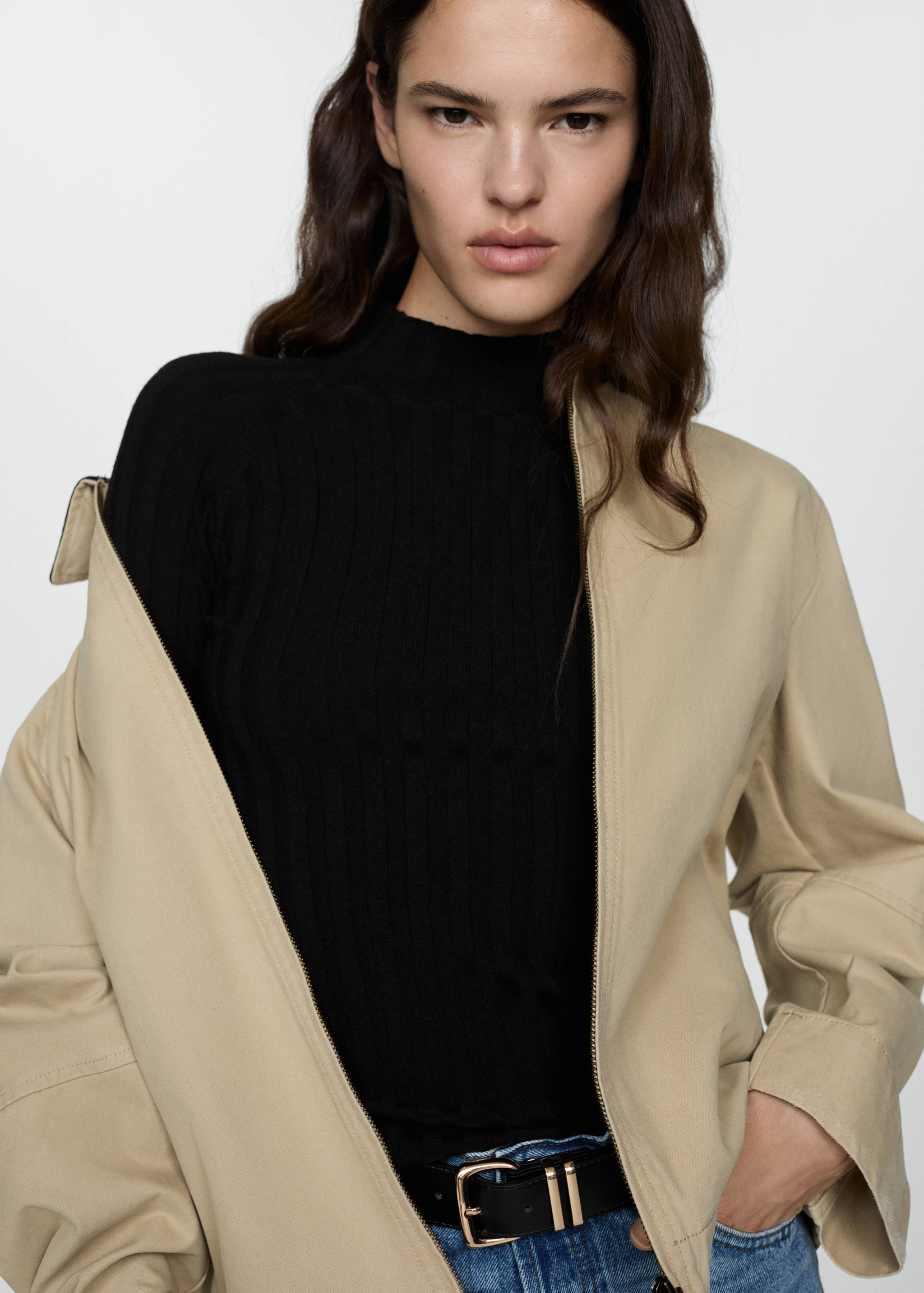 Ribbed sweater with perkins neck - Medium plane