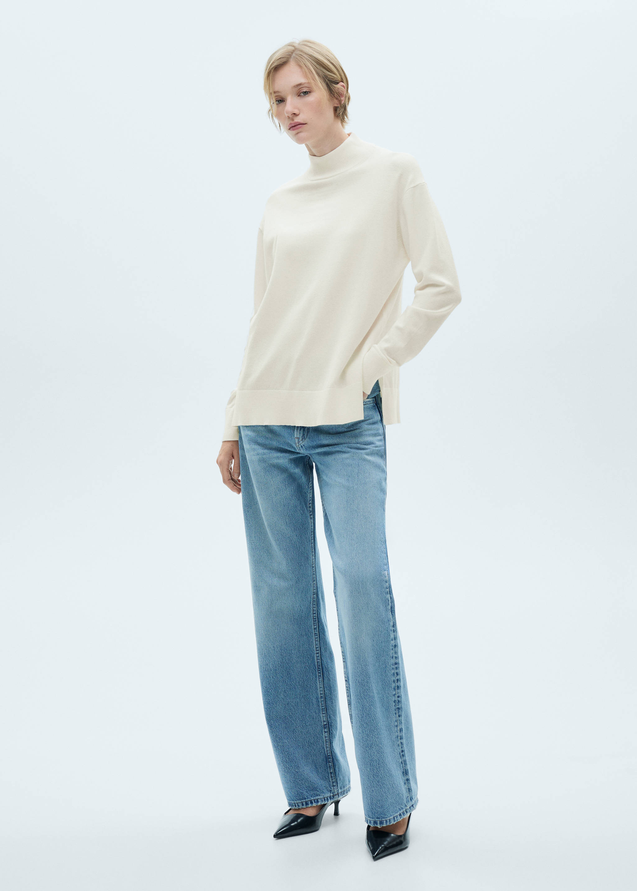 Knitted sweater with perkins neck - General plane