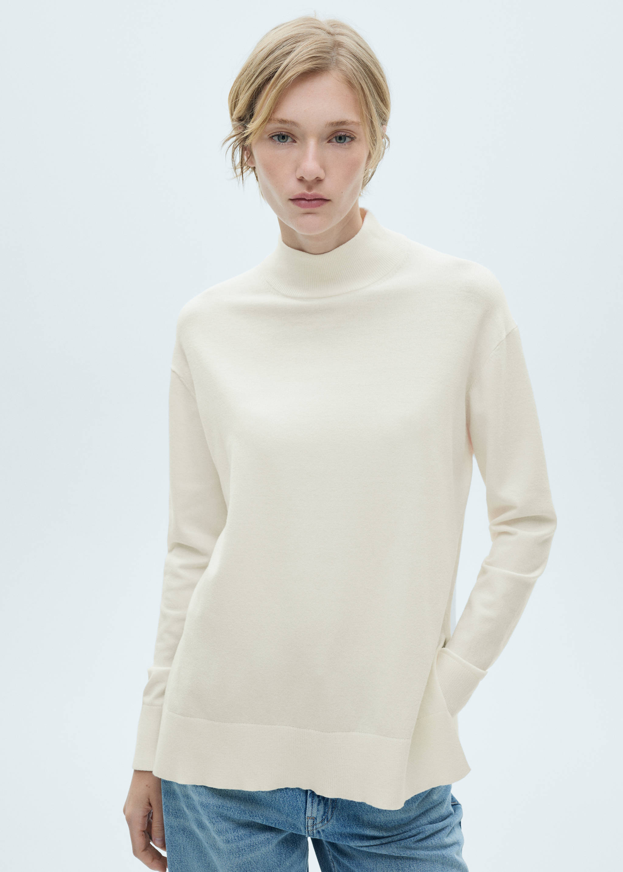 Knitted sweater with perkins neck - Medium plane