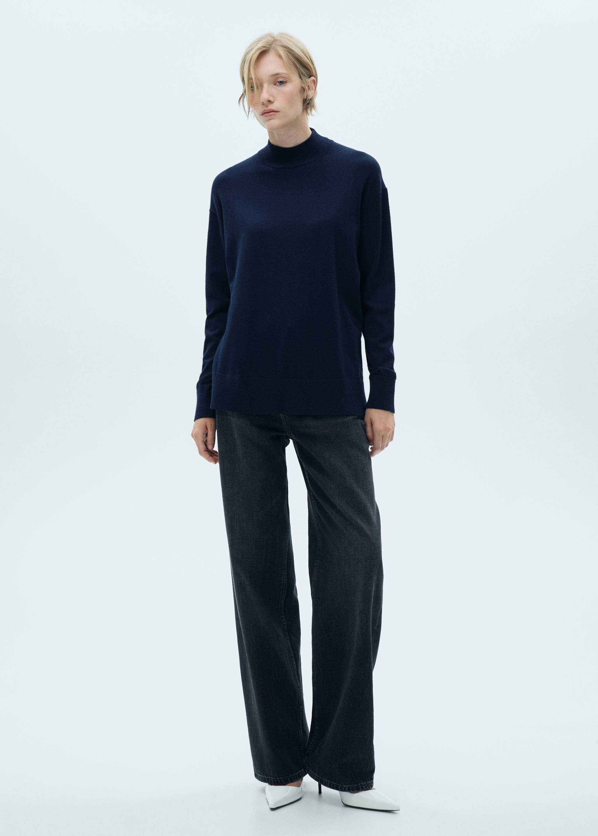 Knitted sweater with perkins neck - General plane