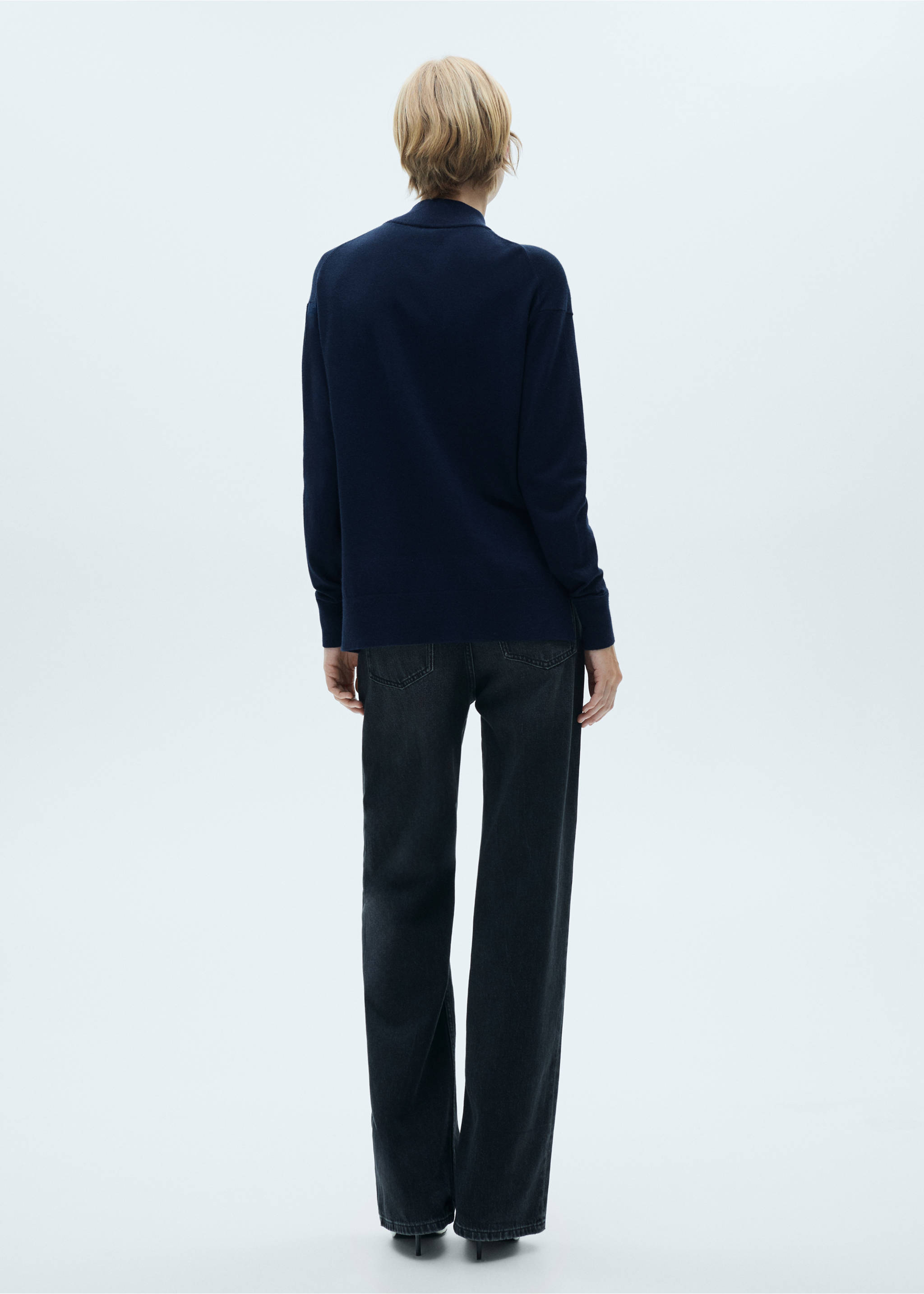Pull-over maille col montant - Verso de l’article, Bleu marine foncé. Ref: 77015653-00.