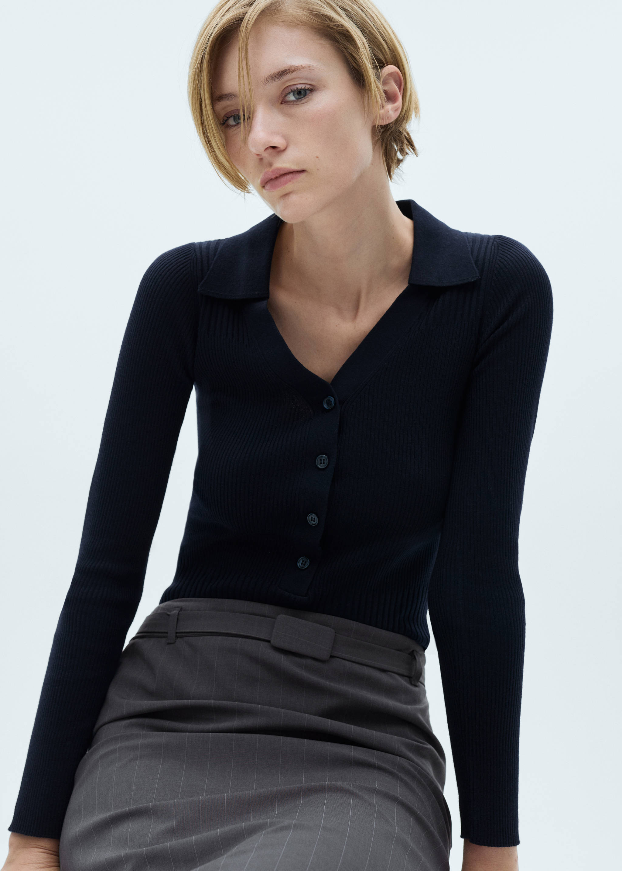 Pull-over maille côtelée boutons - Plan moyen