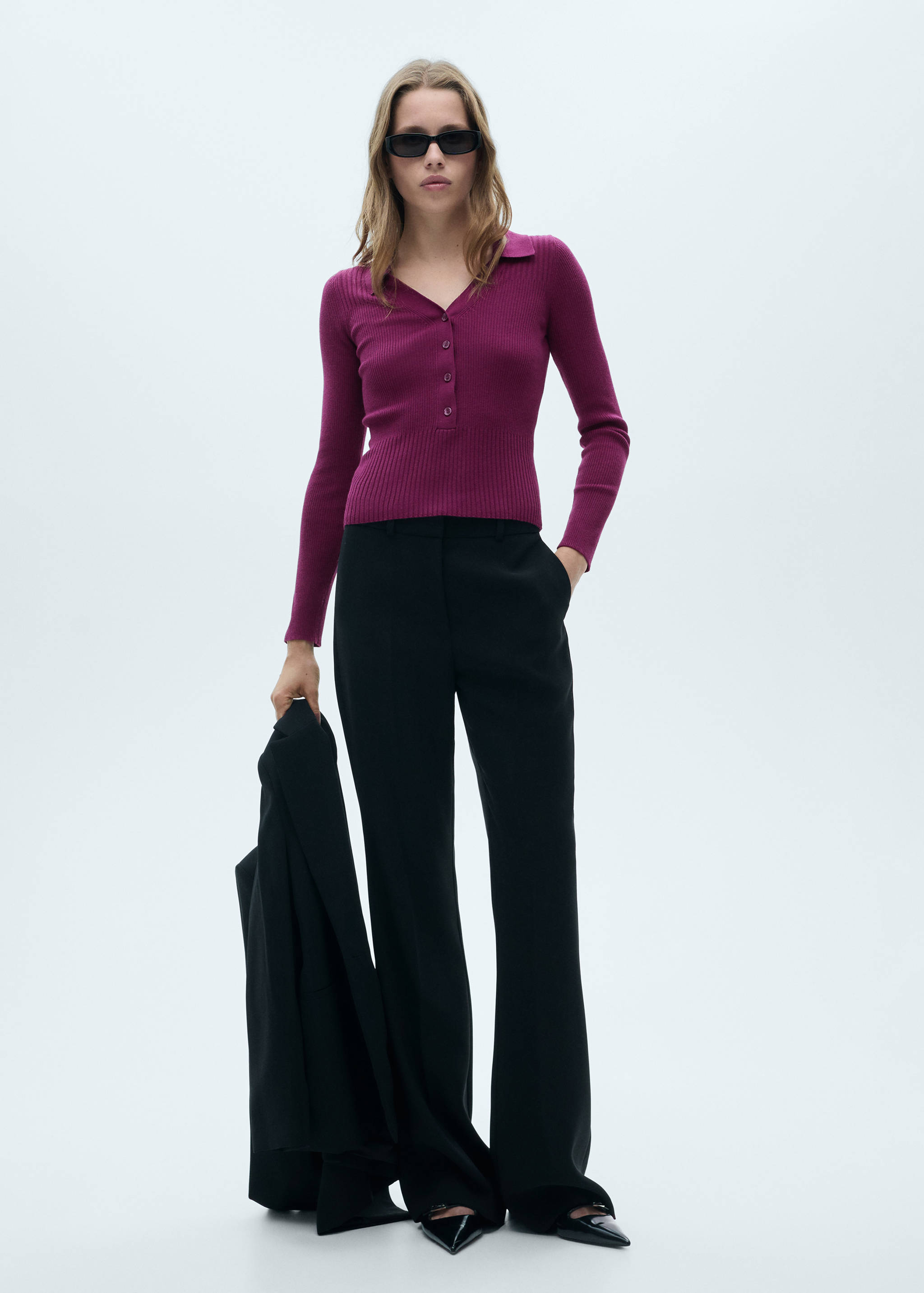 Pull-over maille côtelée boutons - Plan général