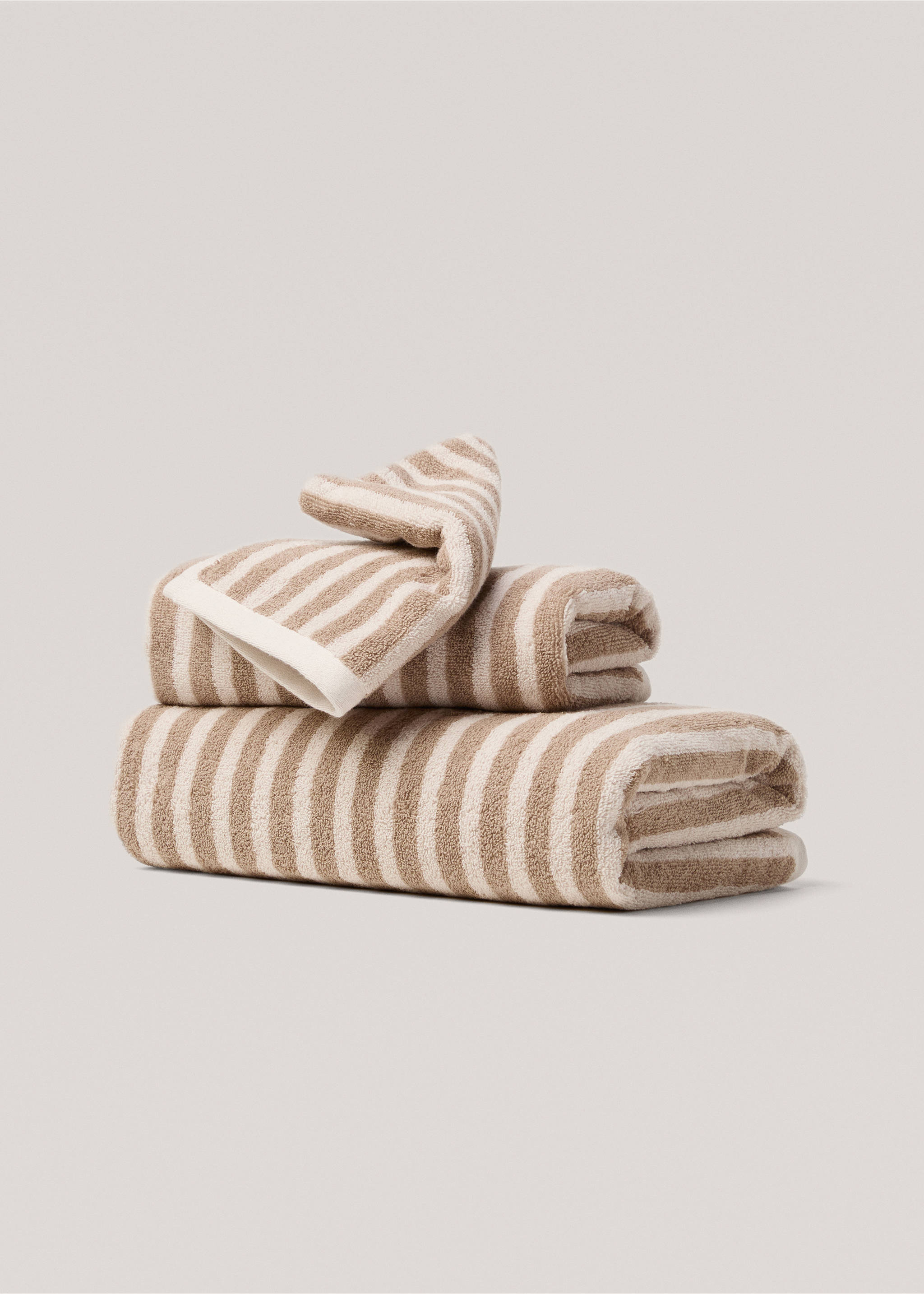 100% katoenen badhanddoek streepdesign 30x50cm - Artikel zonder model, Open beige. Ref: 77015675-00.