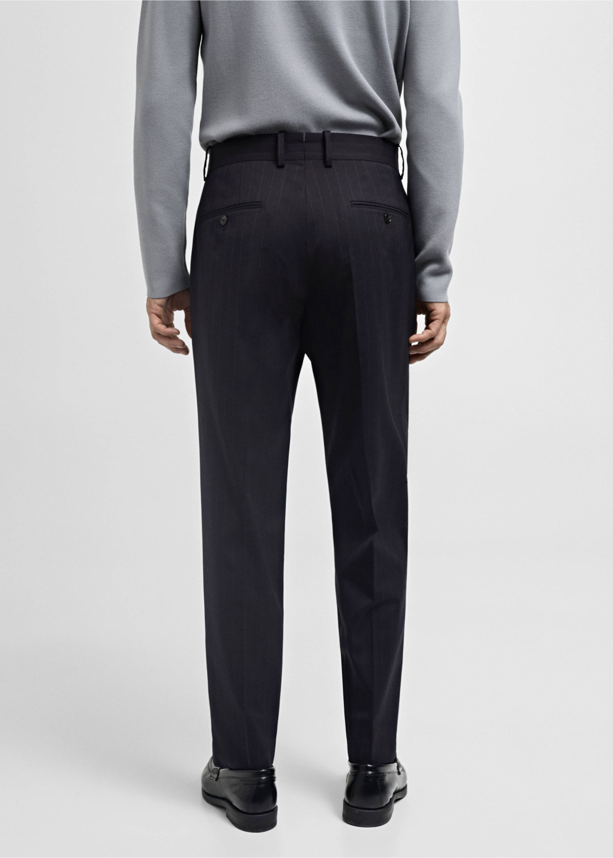 Wool slim-fit suit trousers with stripes - Reverse of the article, Dark Navy. Ref: 77015974-00.
