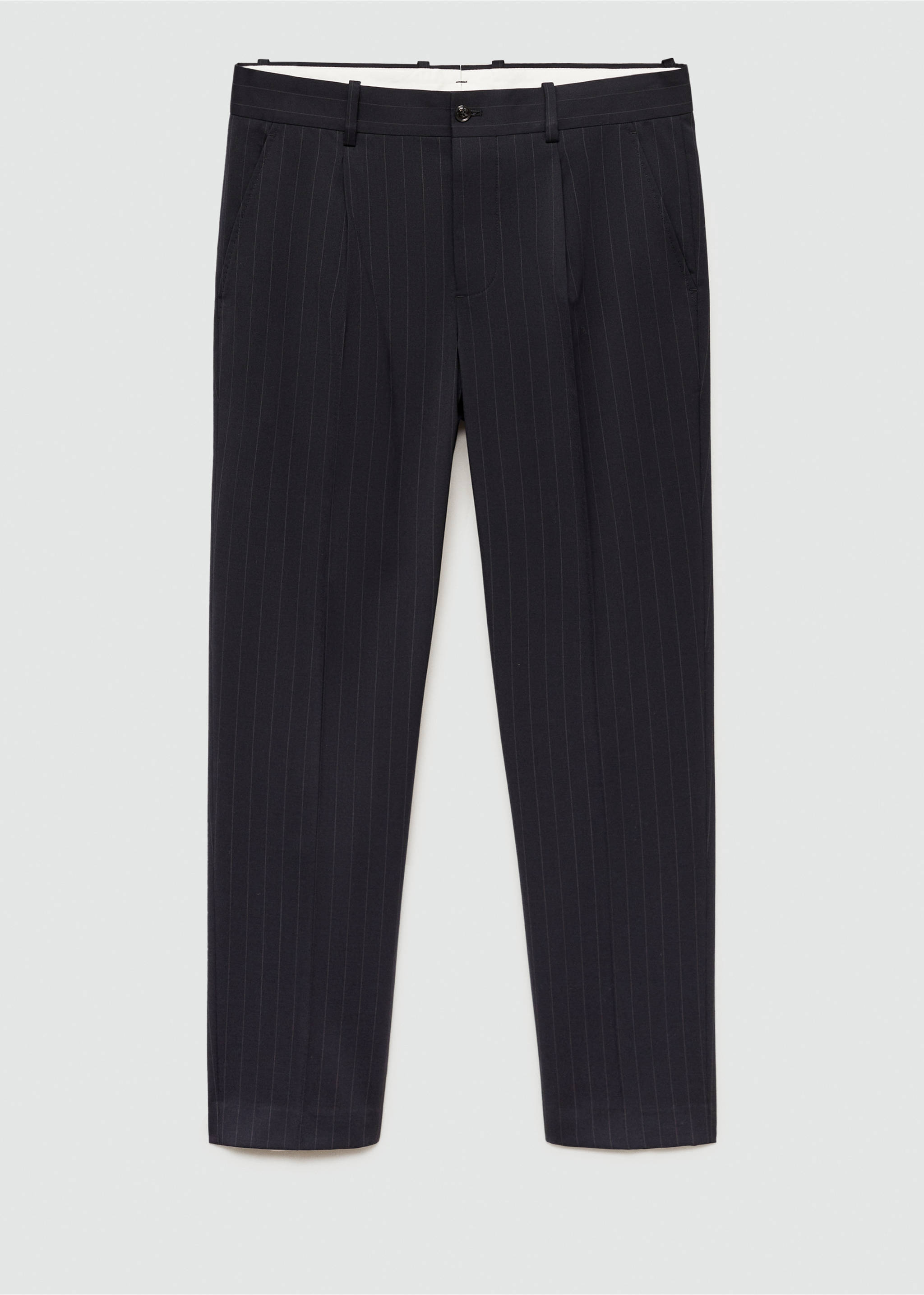 Wool slim-fit suit trousers with stripes - Article without model, Dark Navy. Ref: 77015974-00.