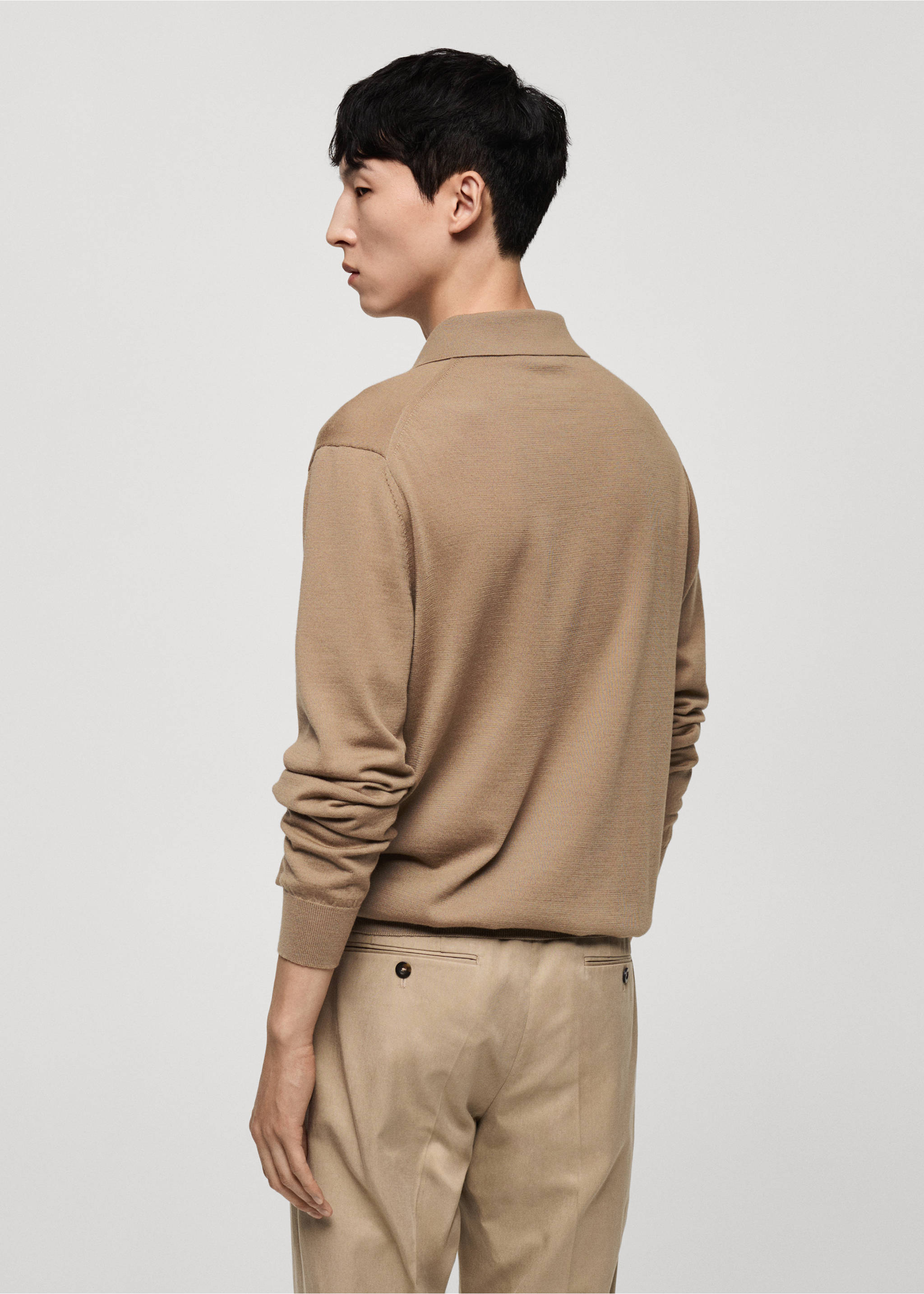 100% merino wool long-sleeved polo shirt - Reverse of the article, Sand. Ref: 77015976-00.
