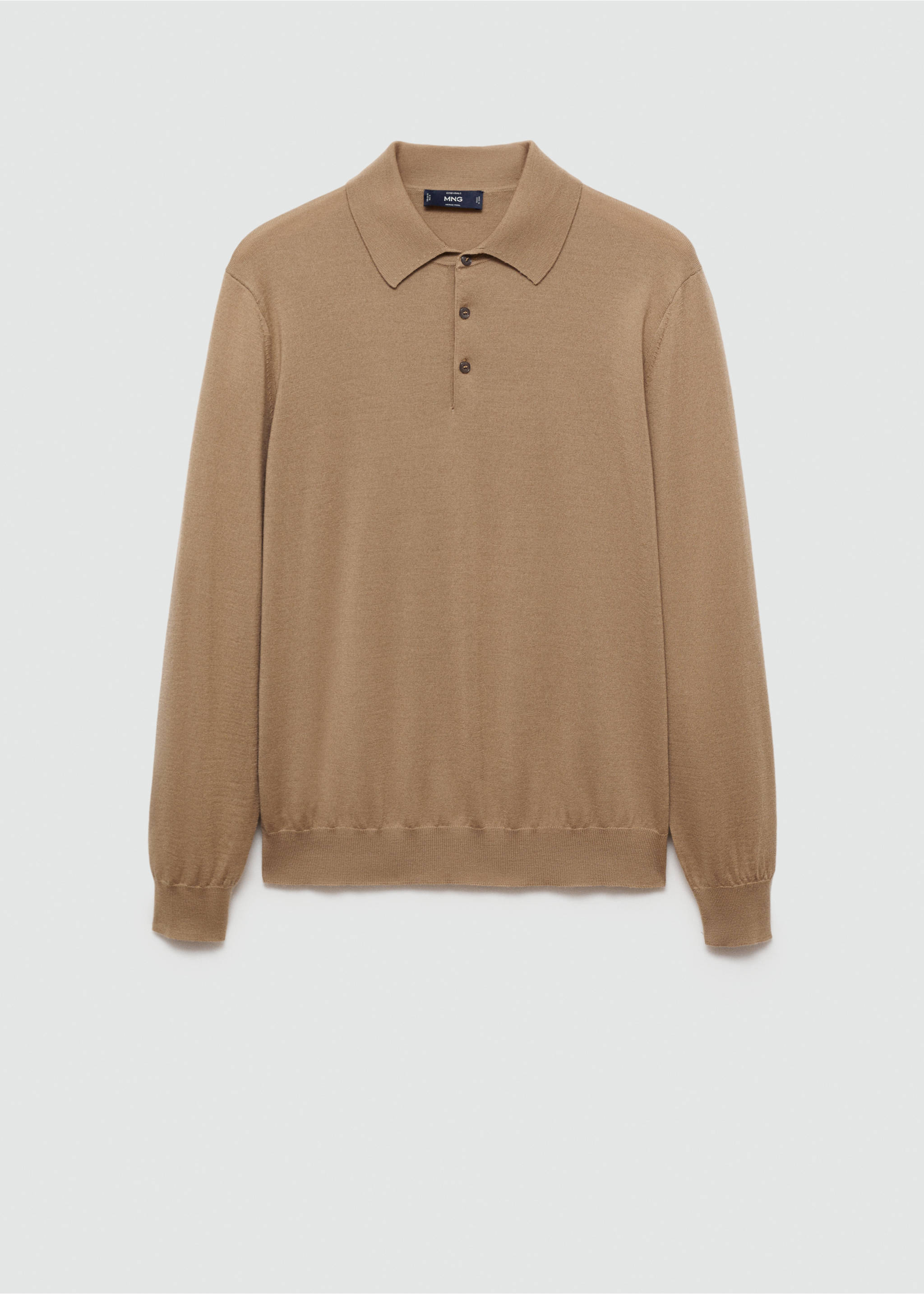 100% merino wool long-sleeved polo shirt - Article without model, Sand. Ref: 77015976-00.