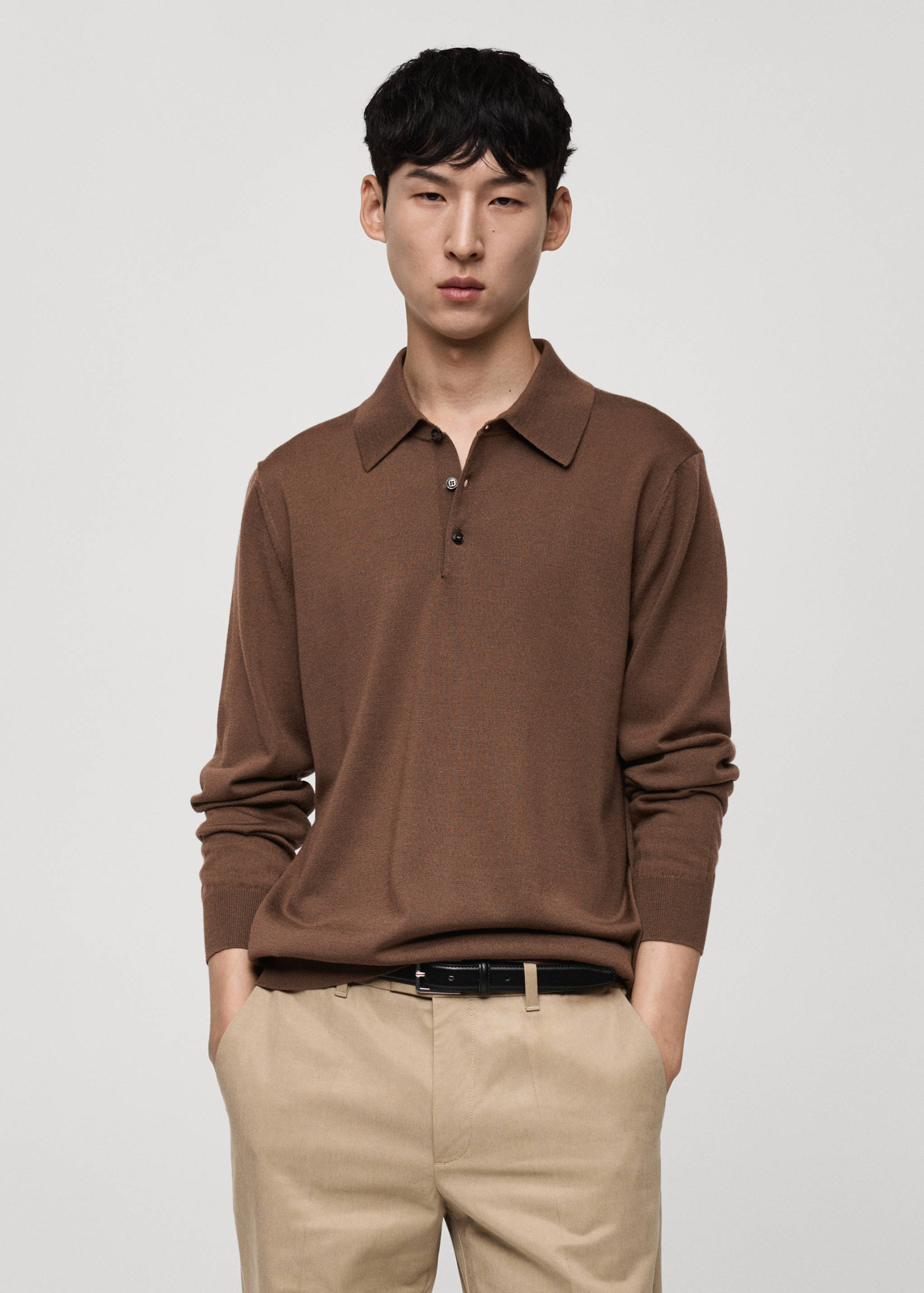 100% merino wool long-sleeved polo shirt - Medium plane