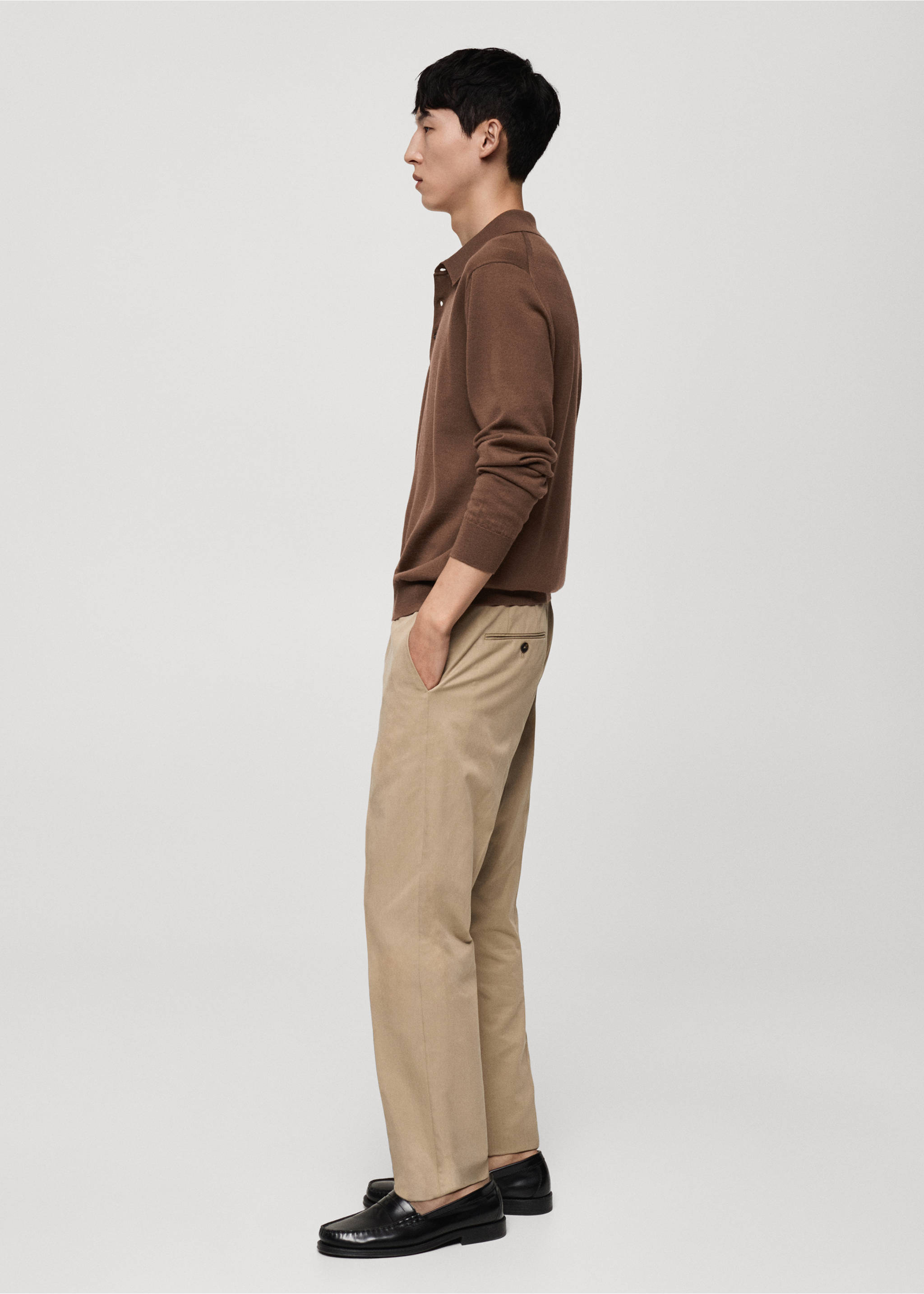 100% merino wool long-sleeved polo shirt - Details of the article 2, Medium Brown. Ref: 77015976-00.