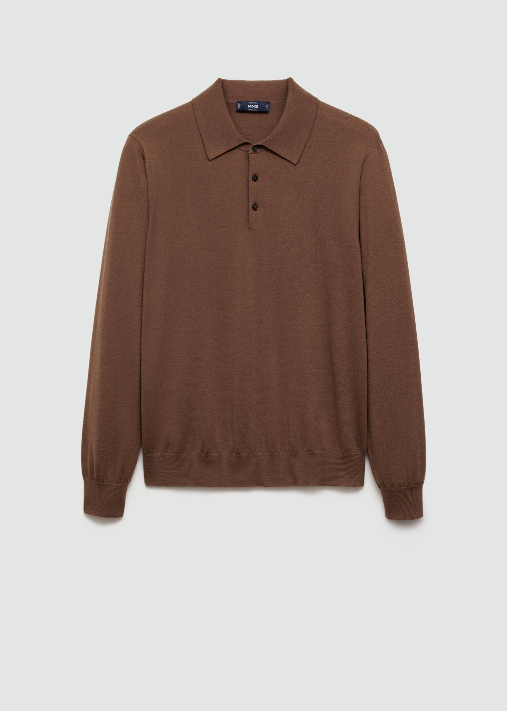 100% merino wool long-sleeved polo shirt - Article without model, Medium Brown. Ref: 77015976-00.